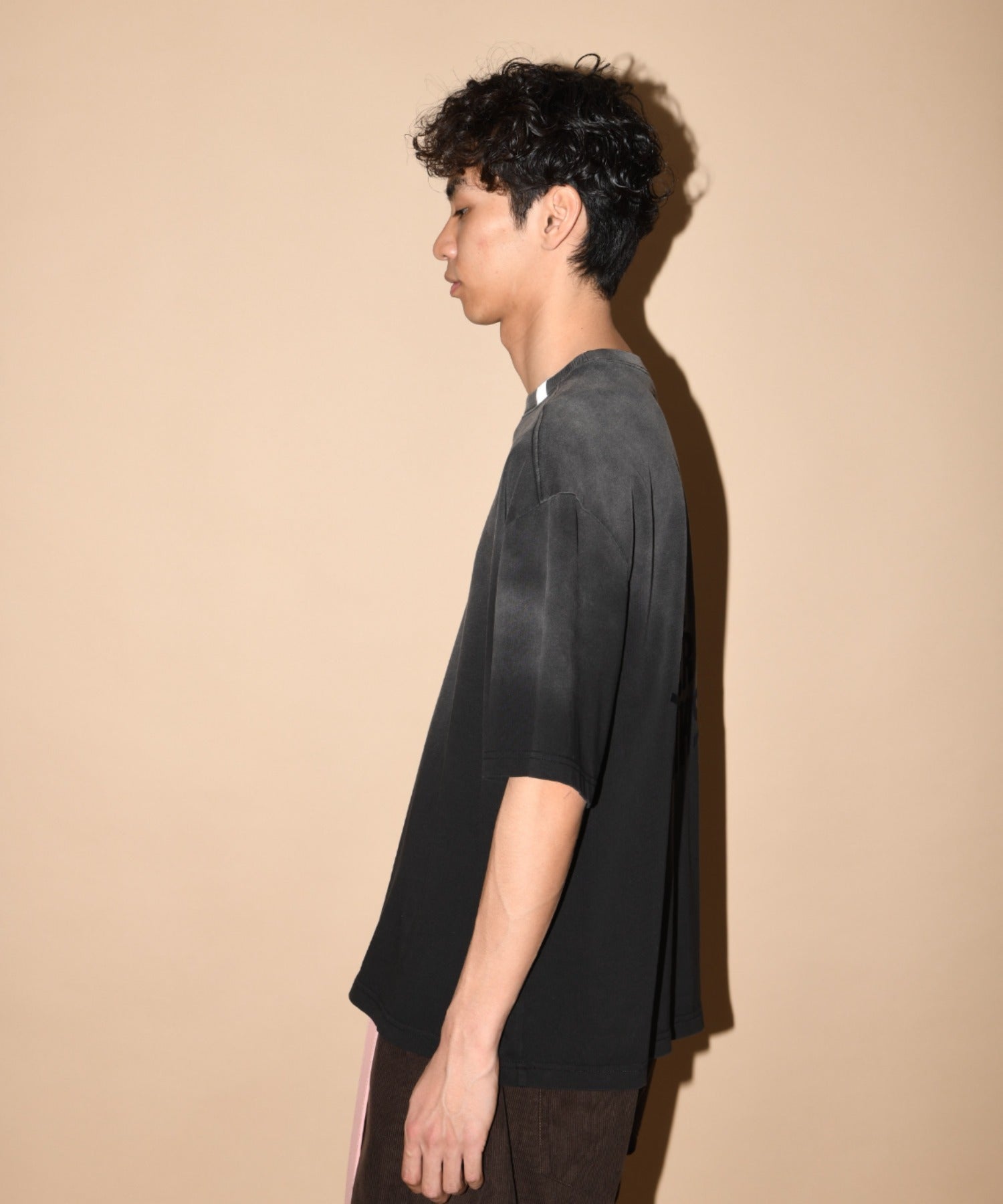 Sun faded Flocky print Sweat S/S T-shirt - pink