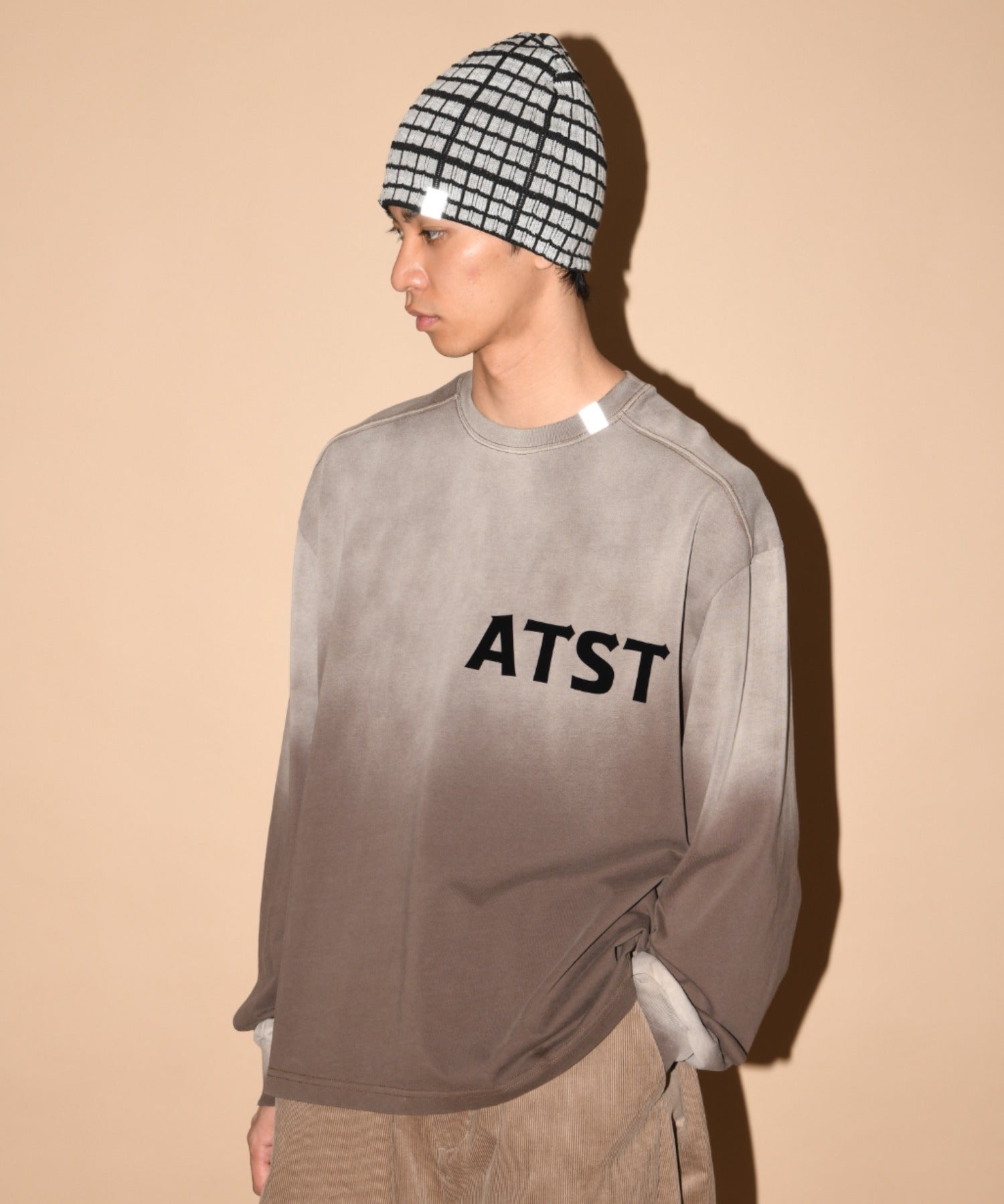 Sun faded Flocky print Sweat L/S T-shirt - brown