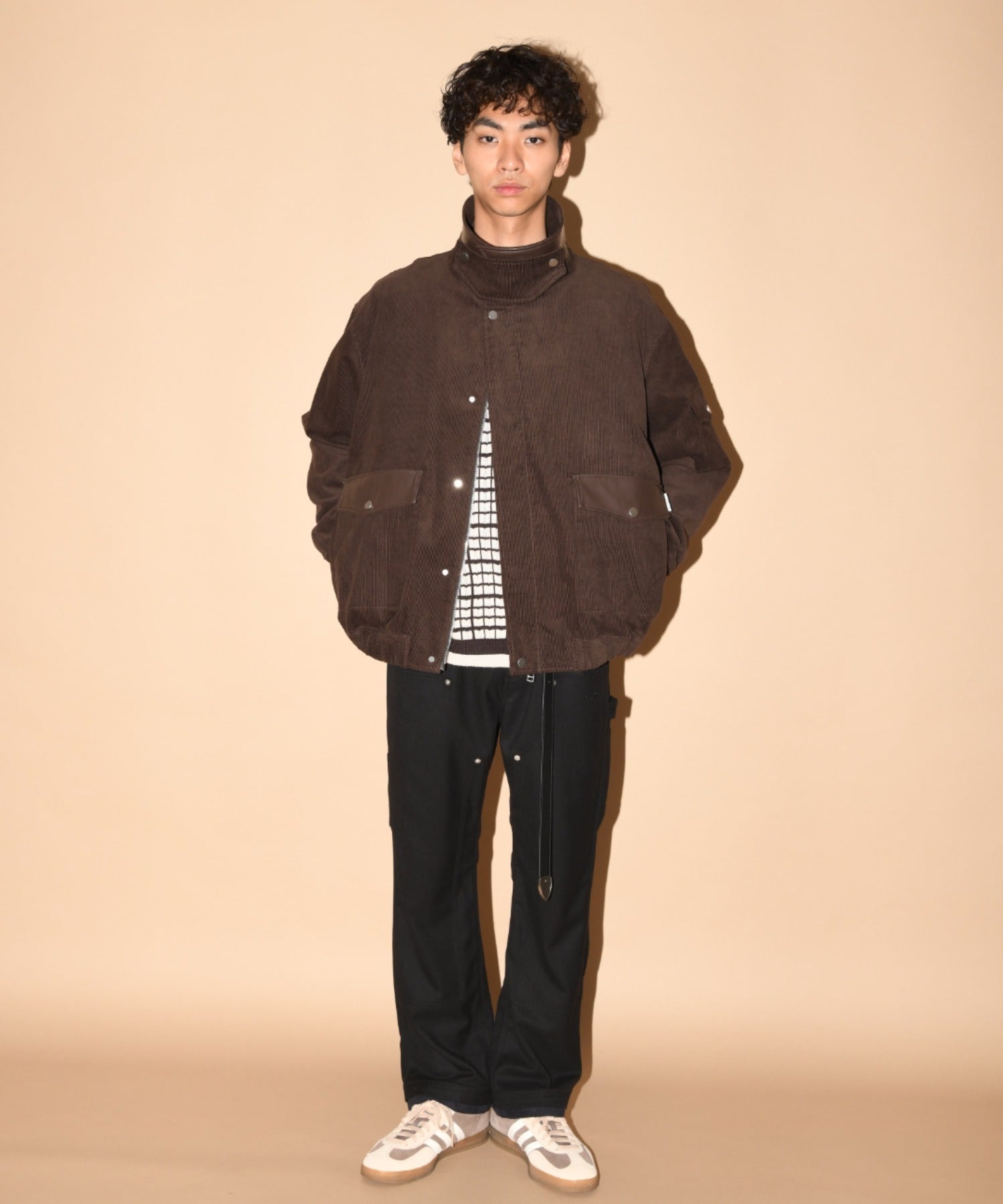 Layered hem Double knee Pants - black