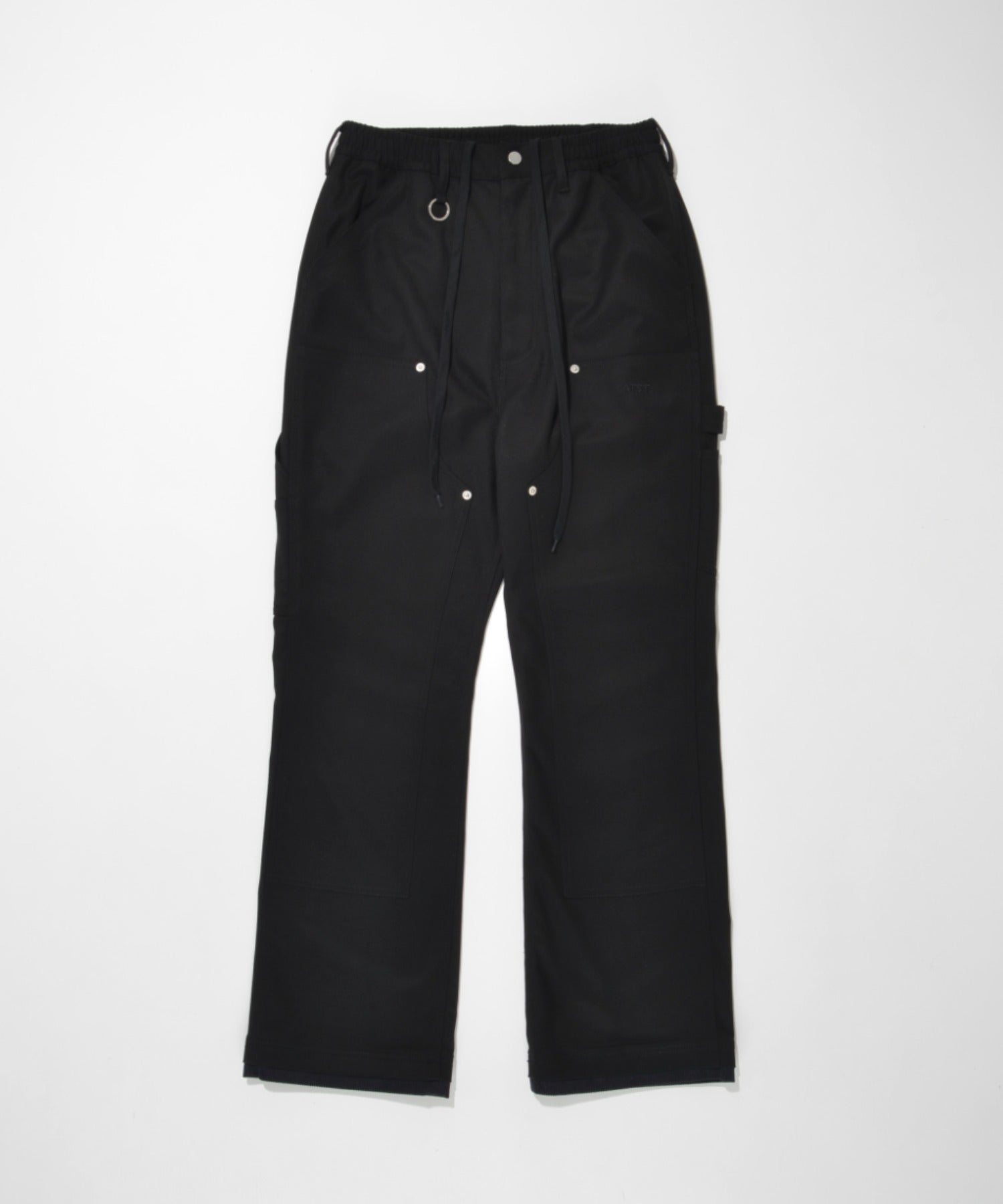 Layered hem Double knee Pants - black