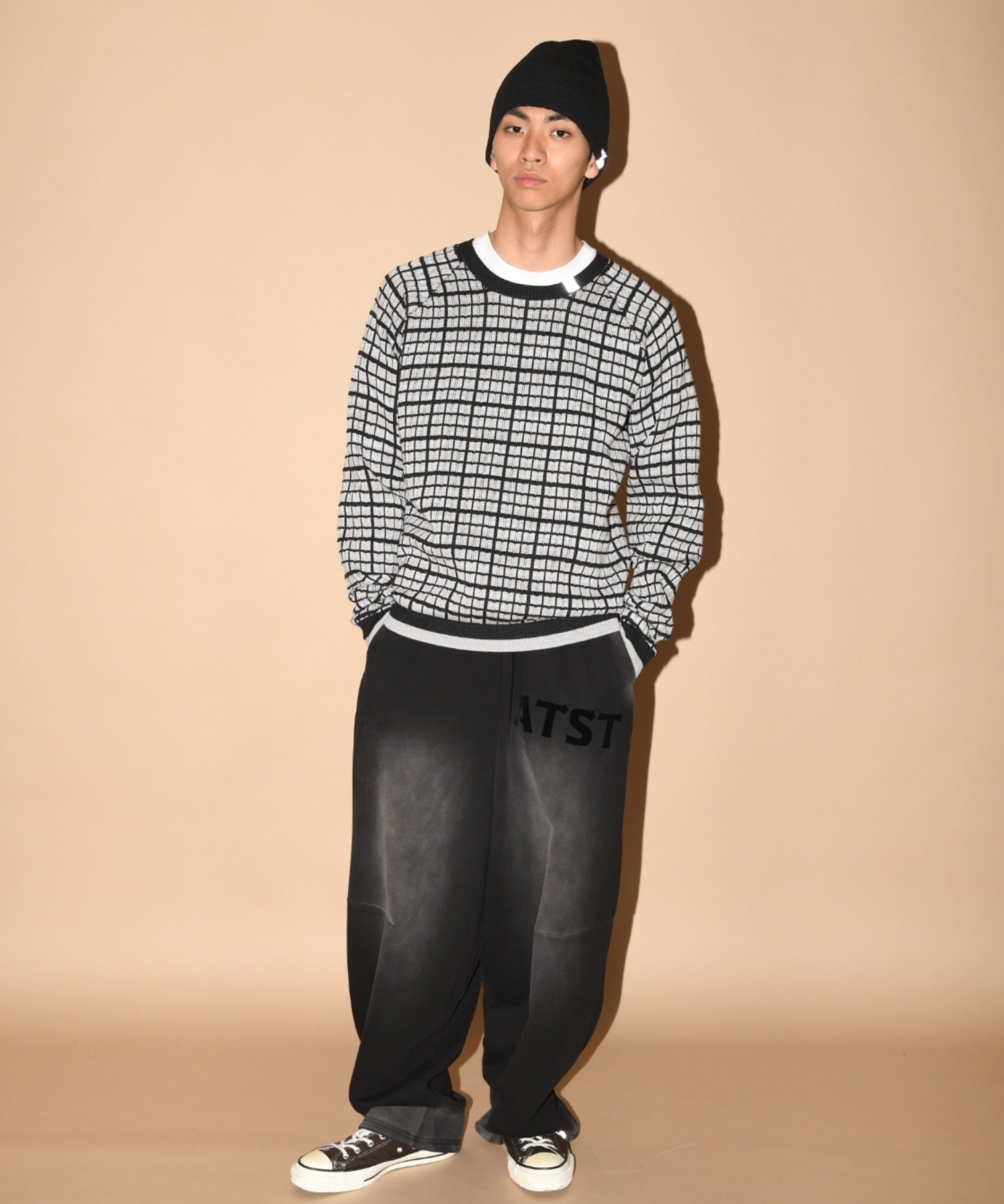 Graph check Knit Crew-neck - gray/black