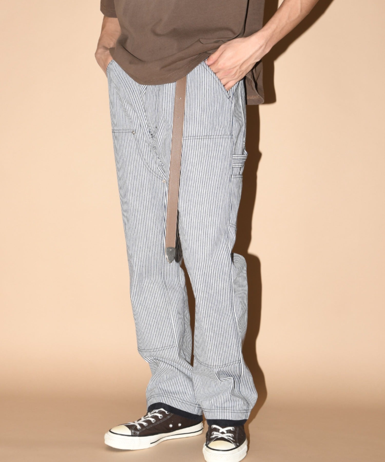 Layered hem Double knee Pants - black