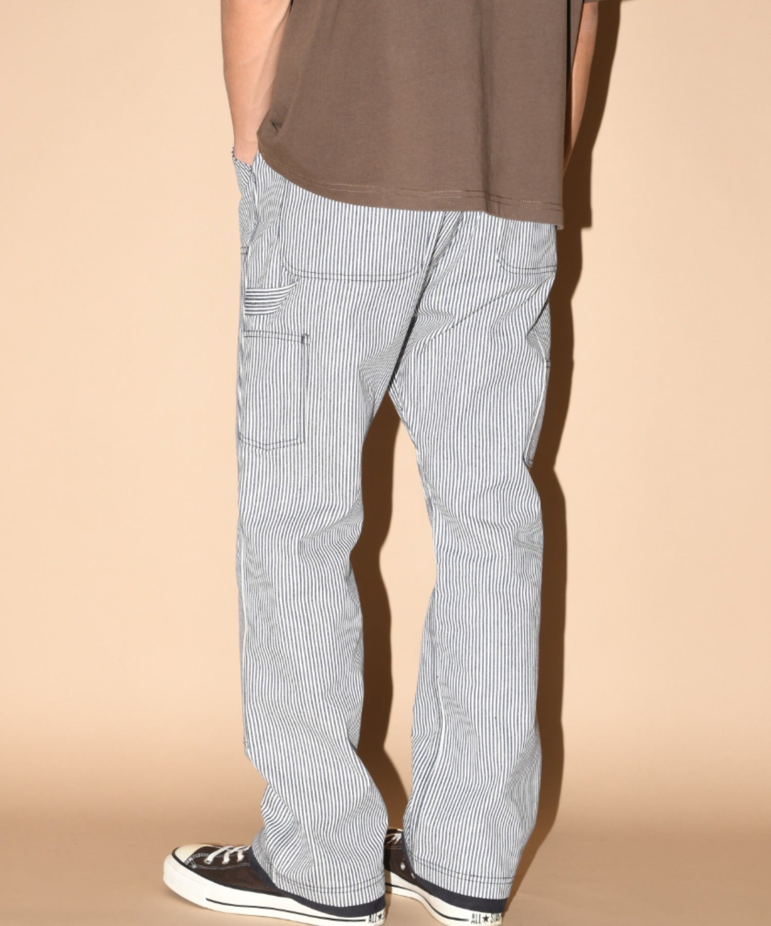 Layered hem Double knee Pants - black