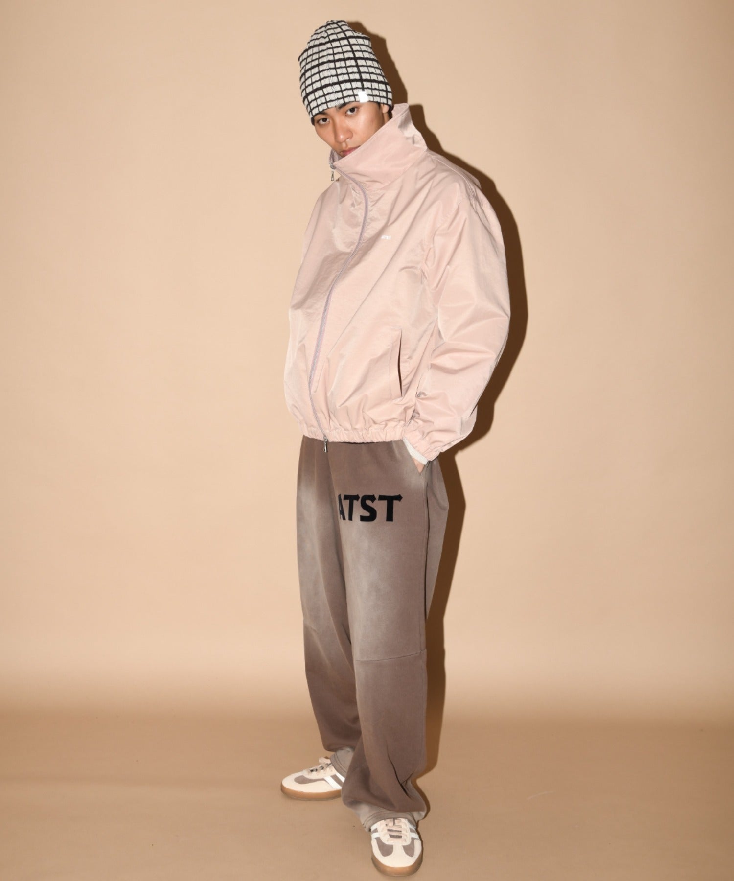 Graph check Knit Reversible Beanie - cream/brown