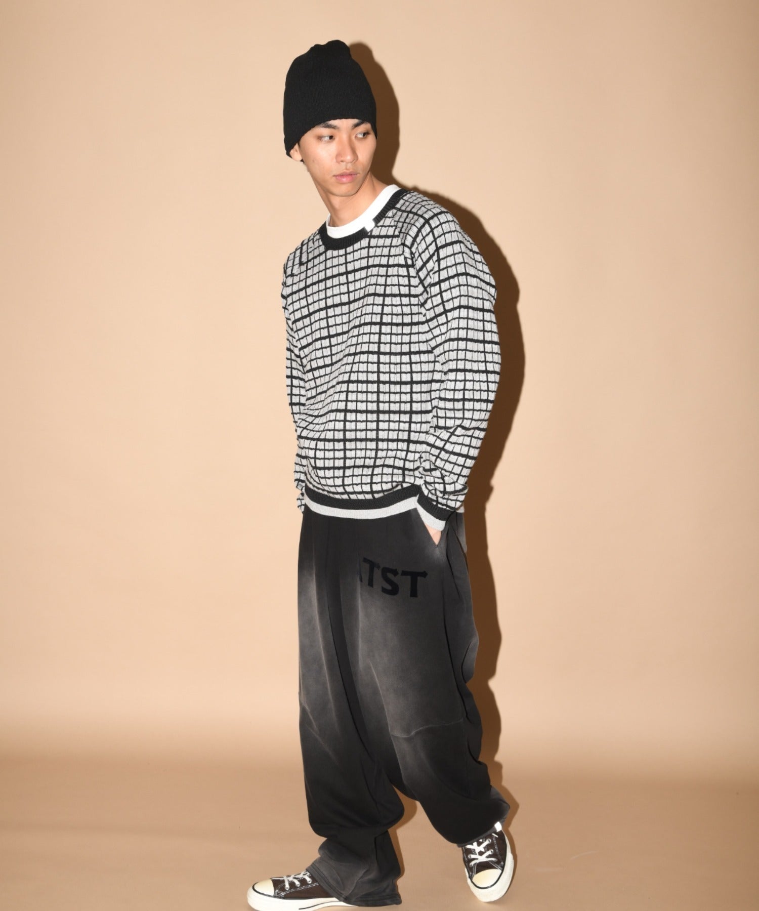 Graph check Knit Crew-neck - gray/black