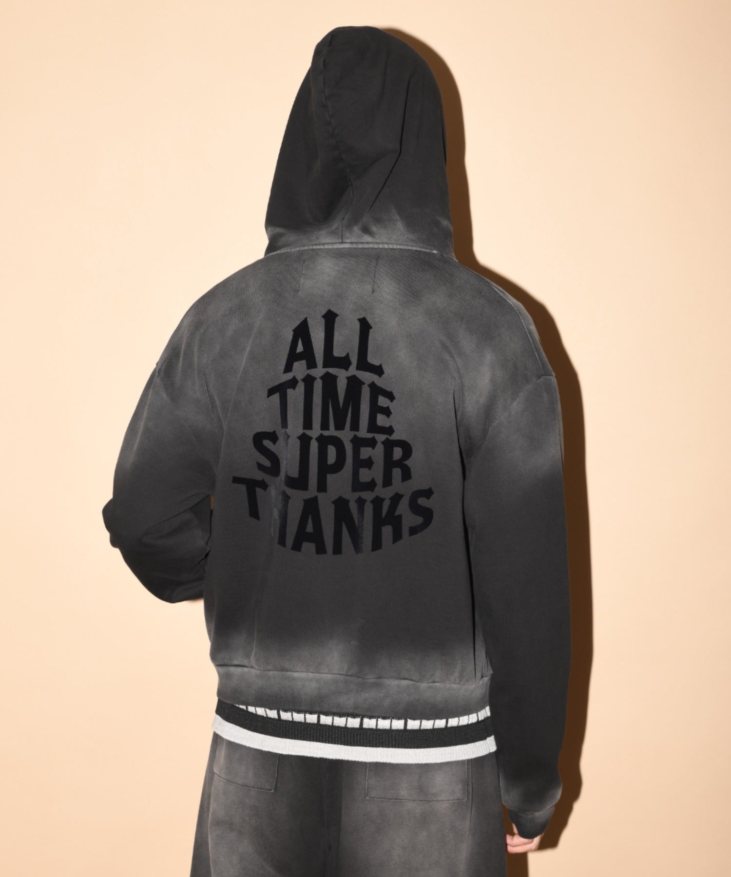 Sun faded Flocky print Zip-Hoodie Sweat - pink