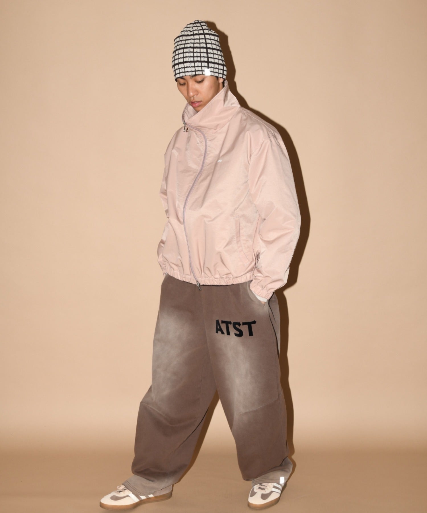 Graph check Knit Reversible Beanie - c.gray/black