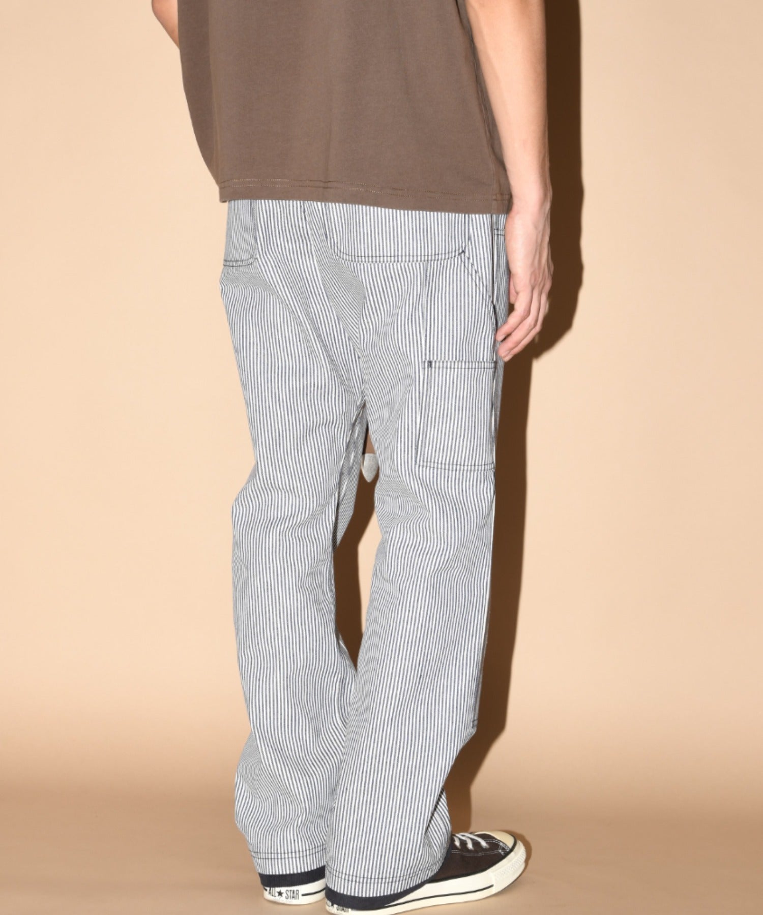 Layered hem Double knee Pants - black