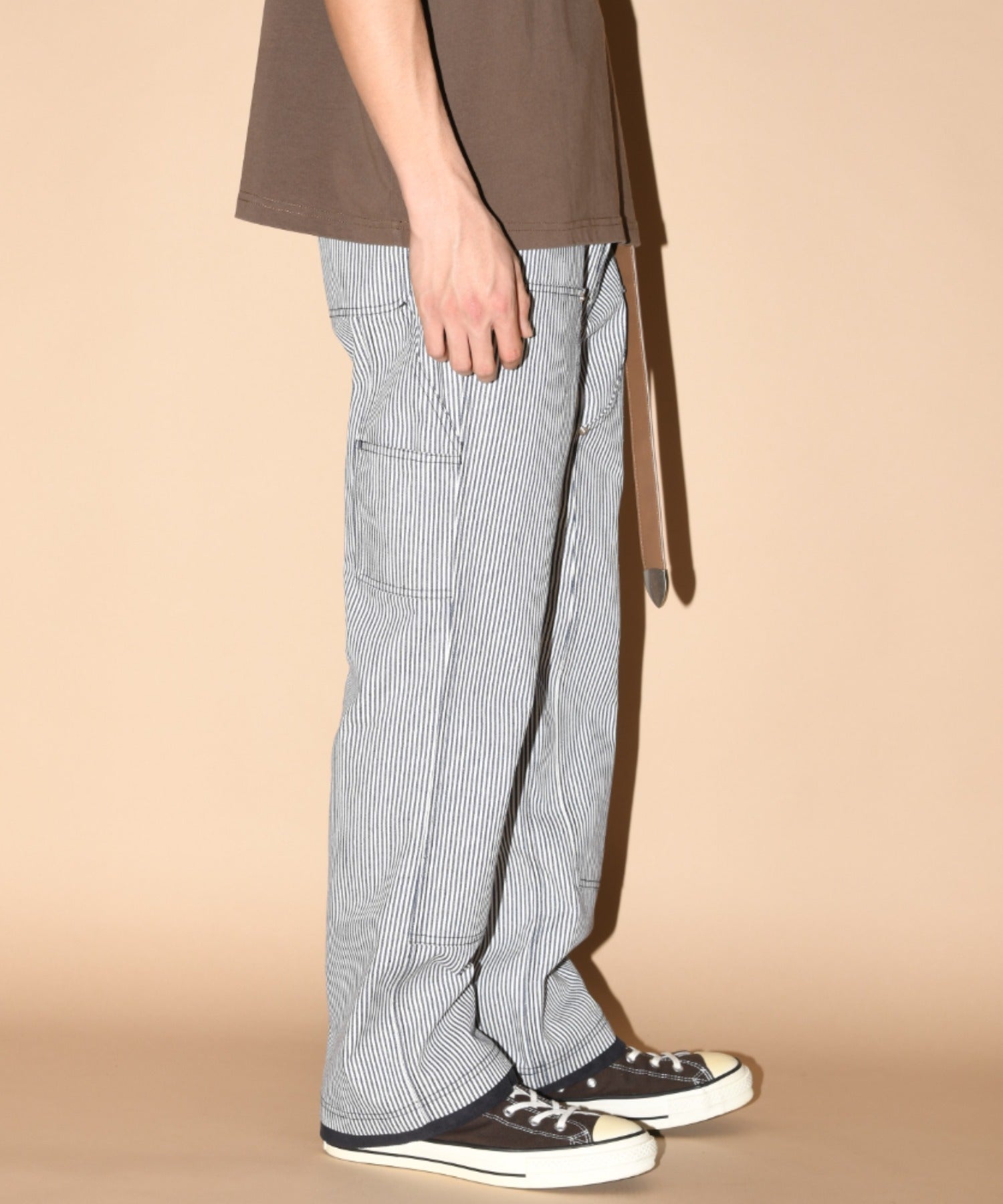 Layered hem Double knee Pants - black