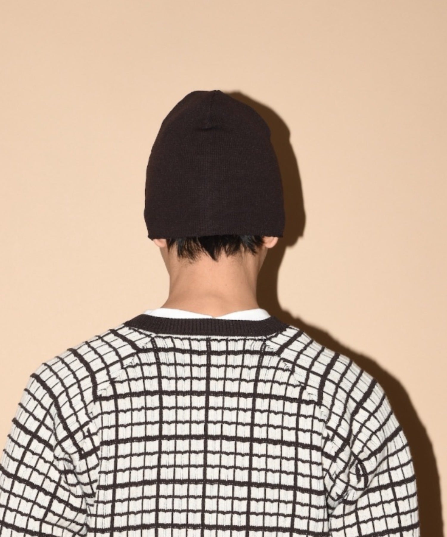 Graph check Knit Reversible Beanie - c.gray/black