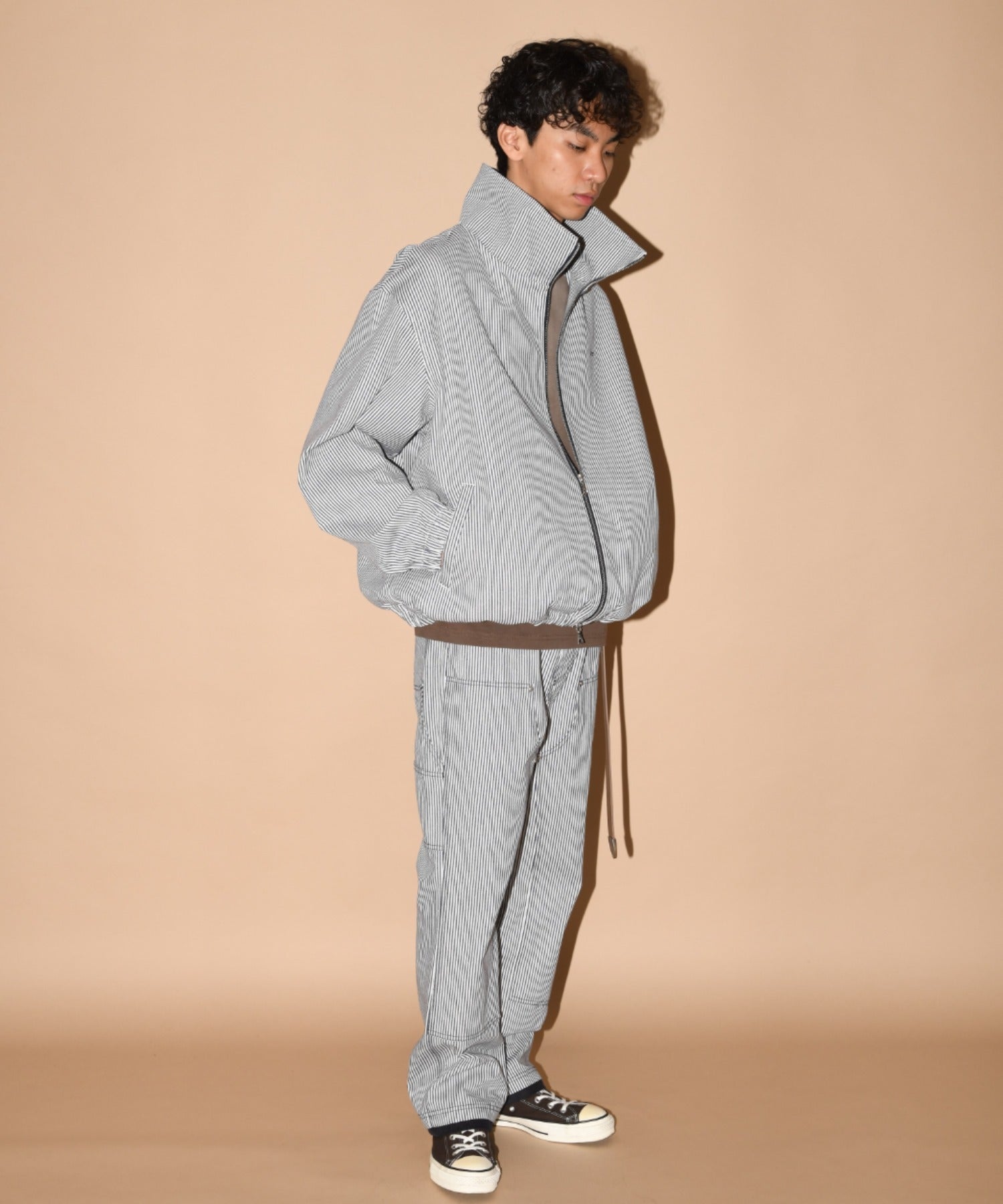 Layered hem Double knee Pants - brown