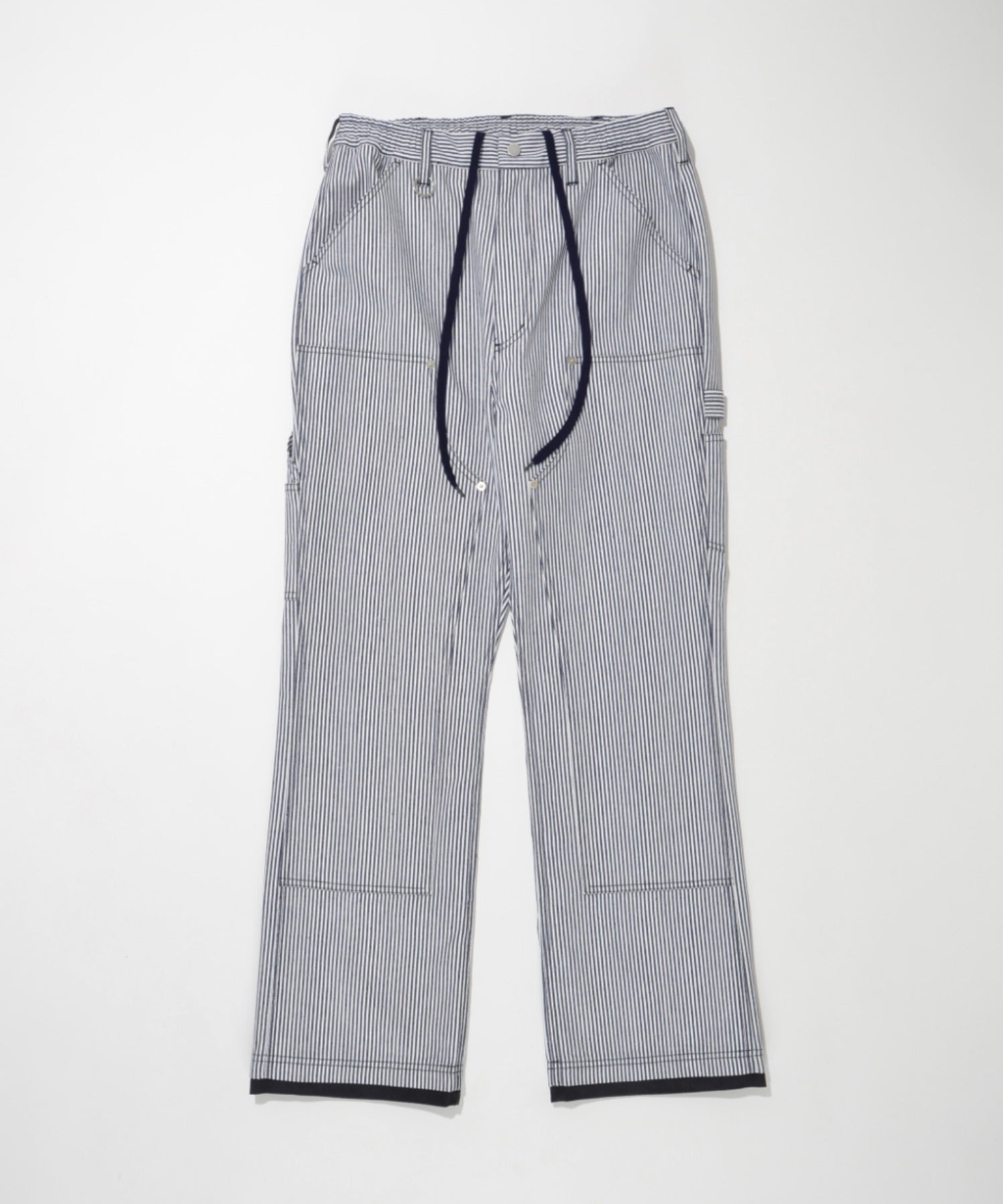 Layered hem Double knee Pants - black