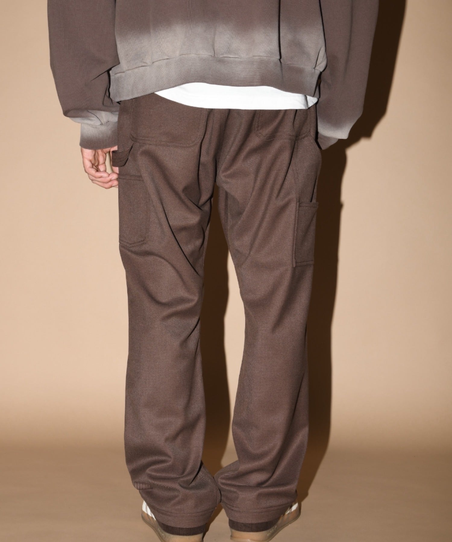 Layered hem Double knee Pants - black