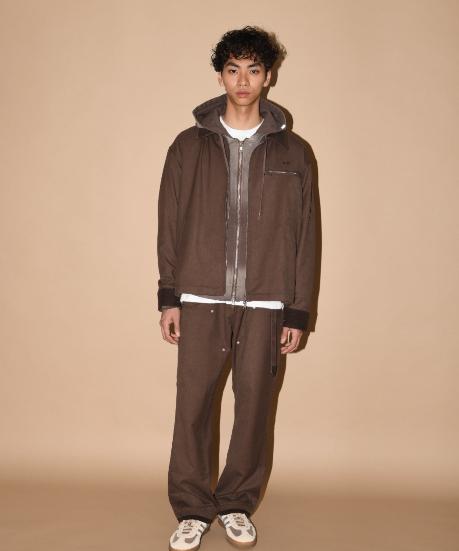 Layered hem Double knee Pants - brown