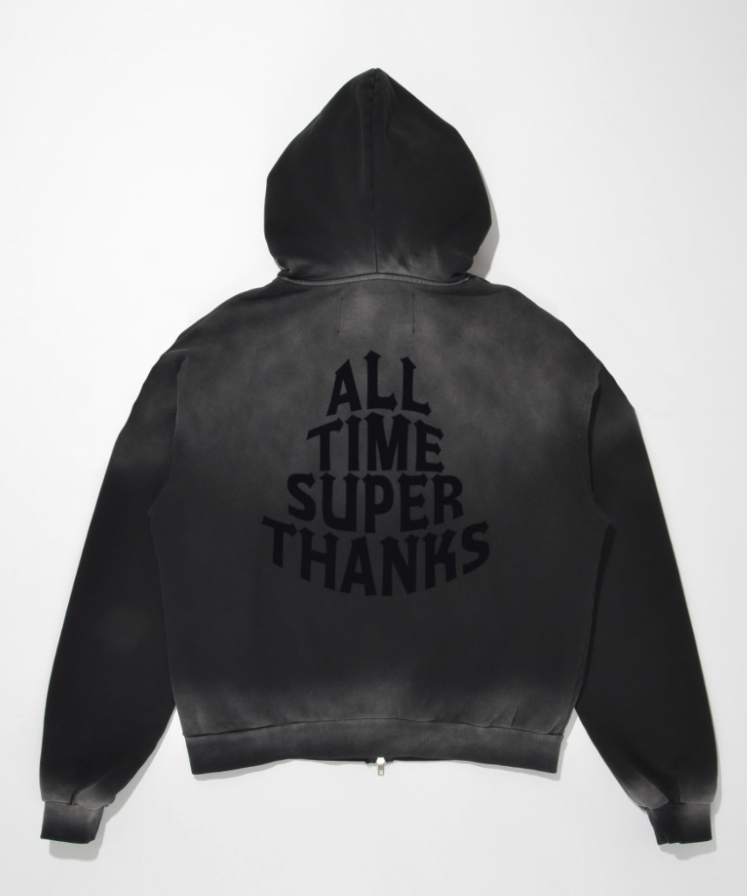 Sun faded Flocky print Zip-Hoodie Sweat - black