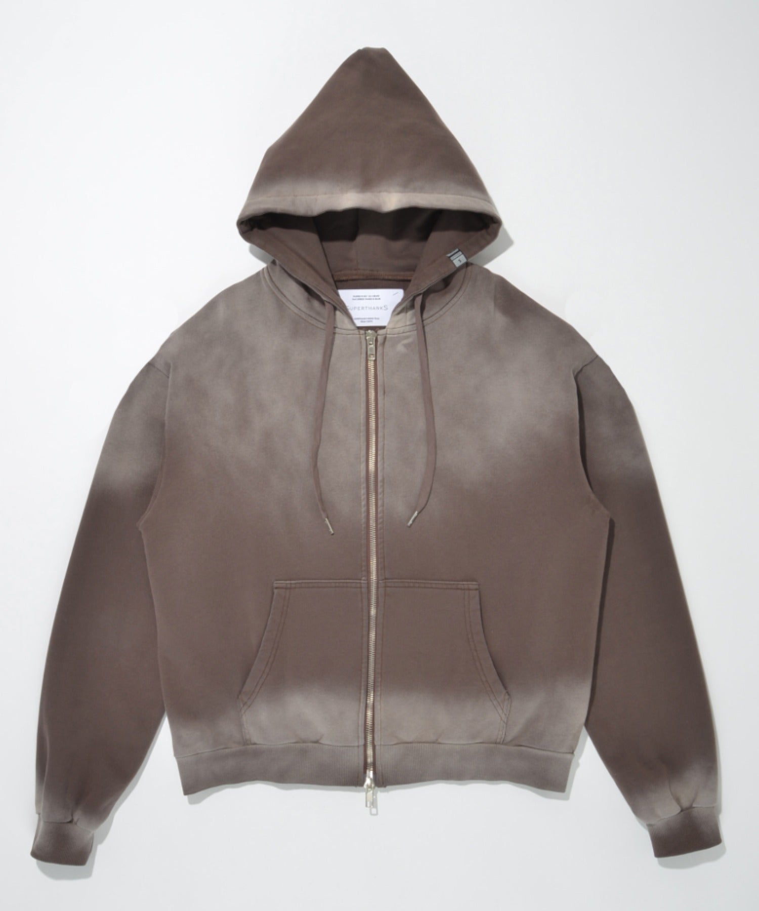 Sun faded Flocky print Zip-Hoodie Sweat - brown