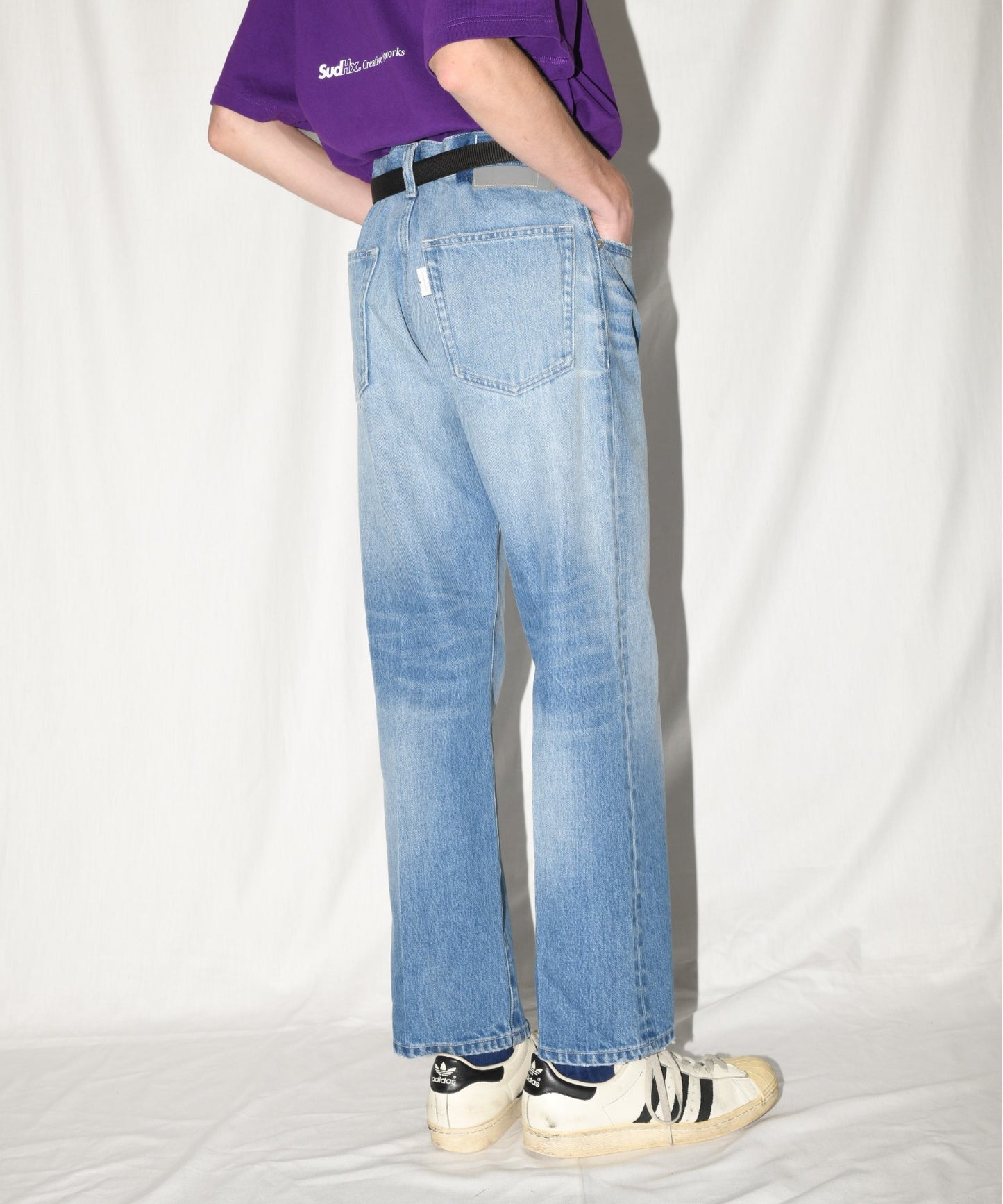 Washed flared denim trousers - wash blue