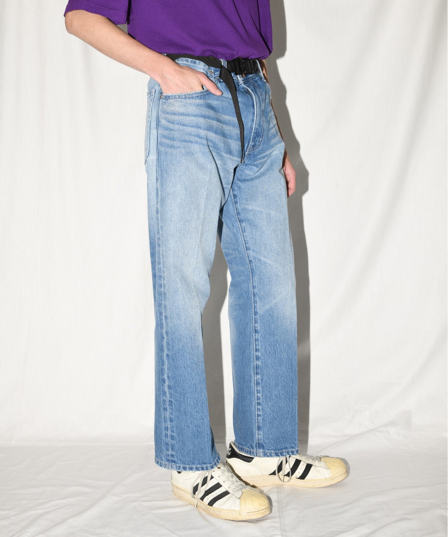 Washed flared denim trousers - wash blue