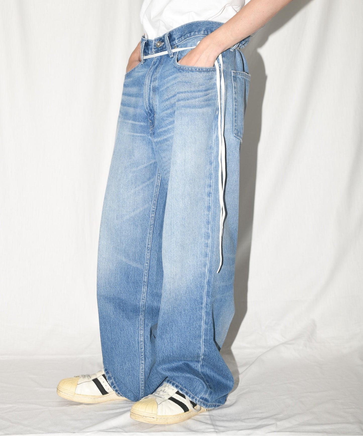 Washed baggy denim trousers - wash blue