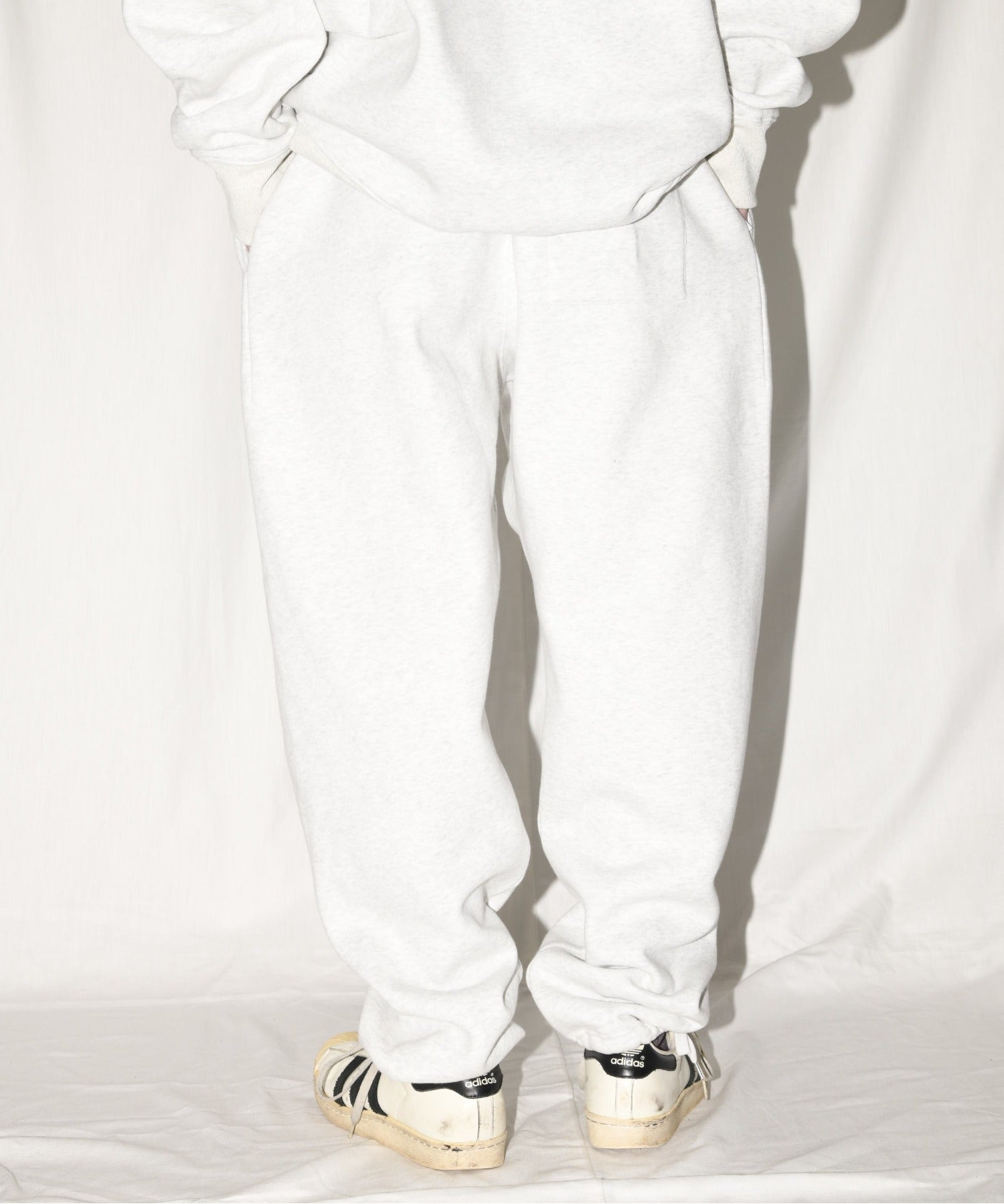 無地ワンポイント裏起毛スウェットパンツ/Wide sweat trousers - navy
