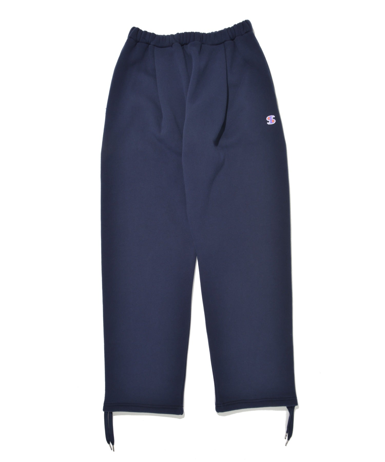 無地ワンポイント裏起毛スウェットパンツ/Wide sweat trousers - navy