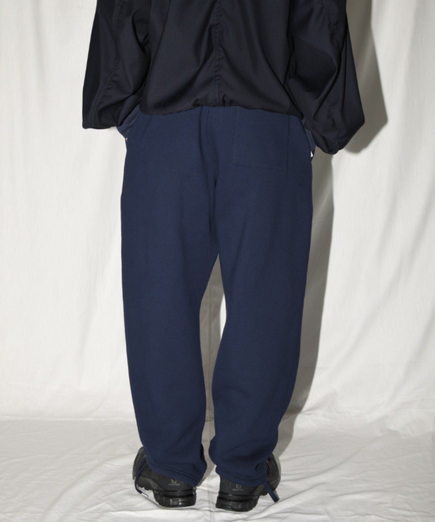 無地ワンポイント裏起毛スウェットパンツ/Wide sweat trousers - navy