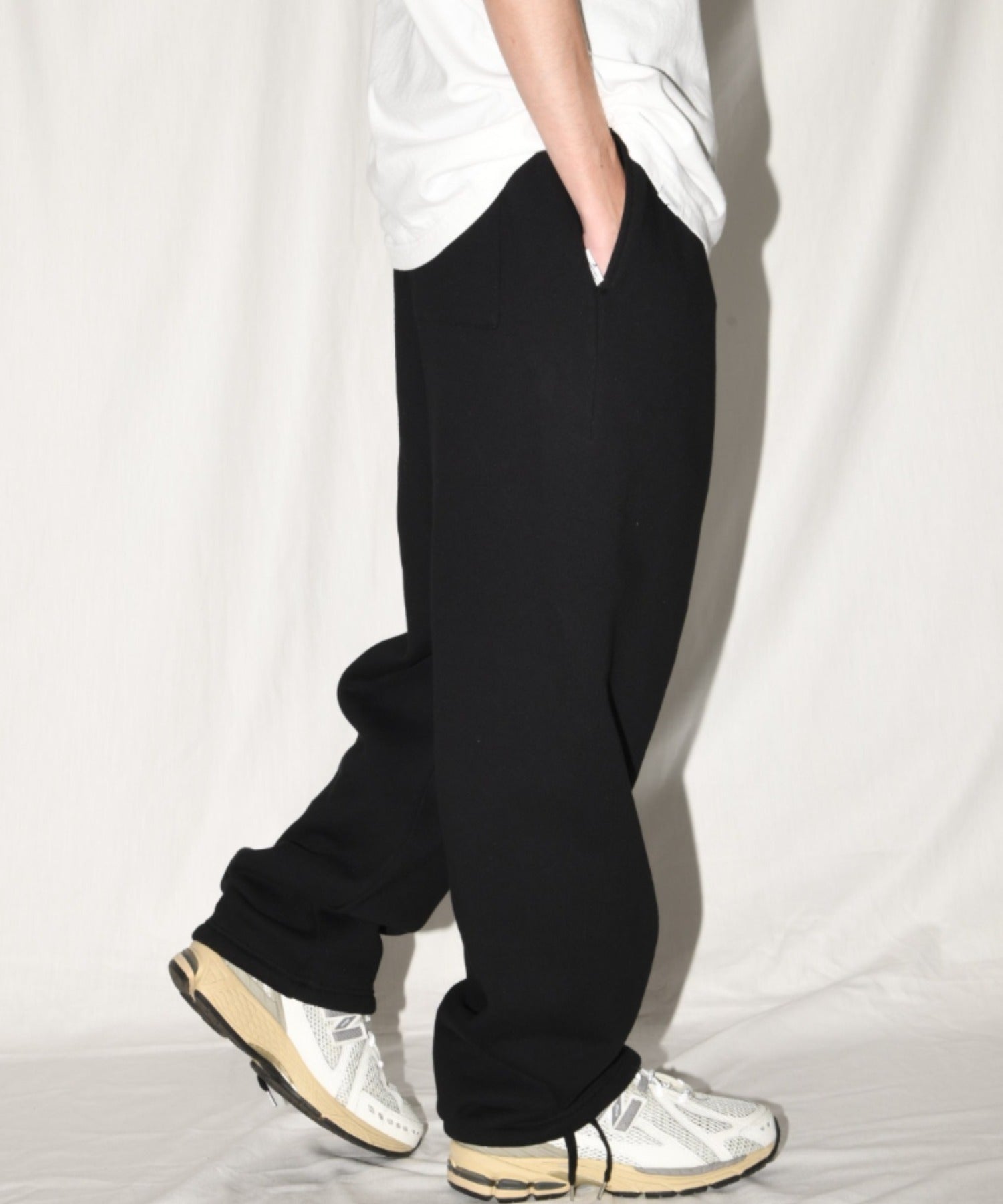 無地ワンポイント裏起毛スウェットパンツ/Wide sweat trousers - navy