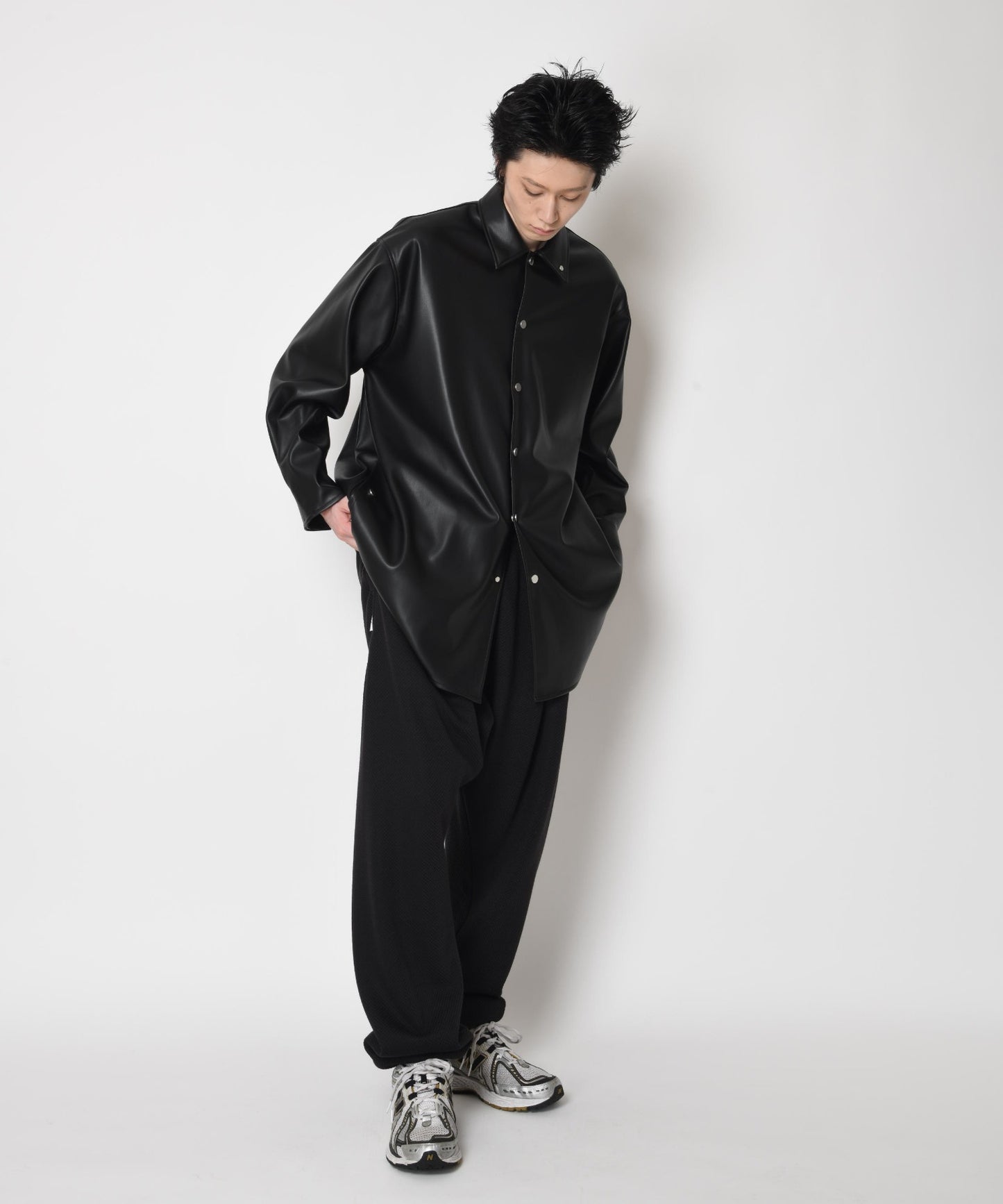 Wide knitted trousers (Double face - black