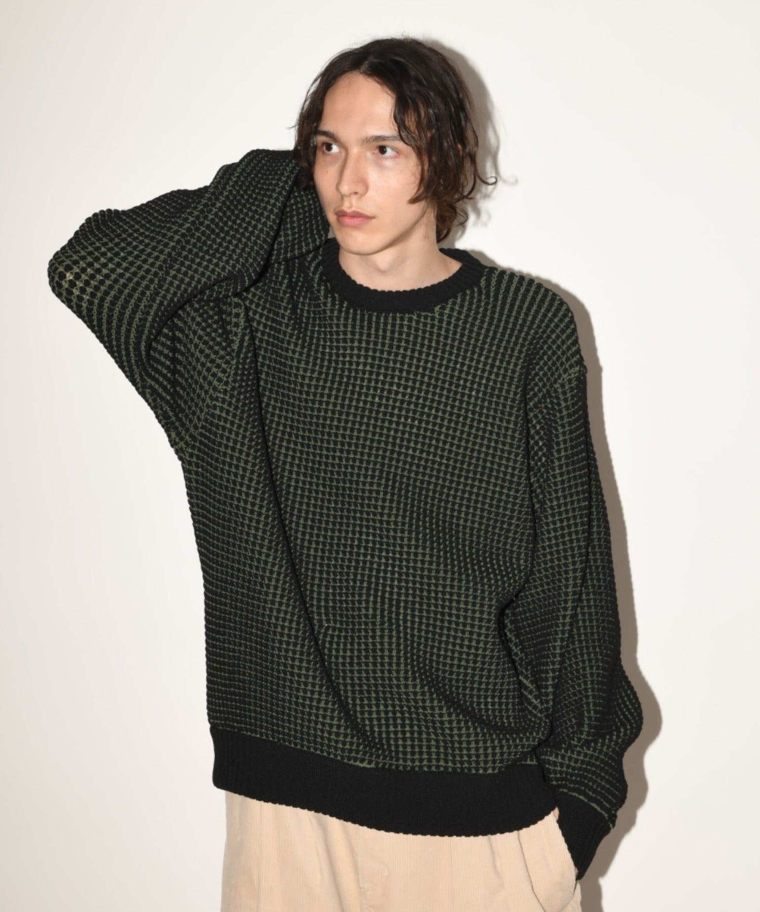 Popcorn crew neck knit - black