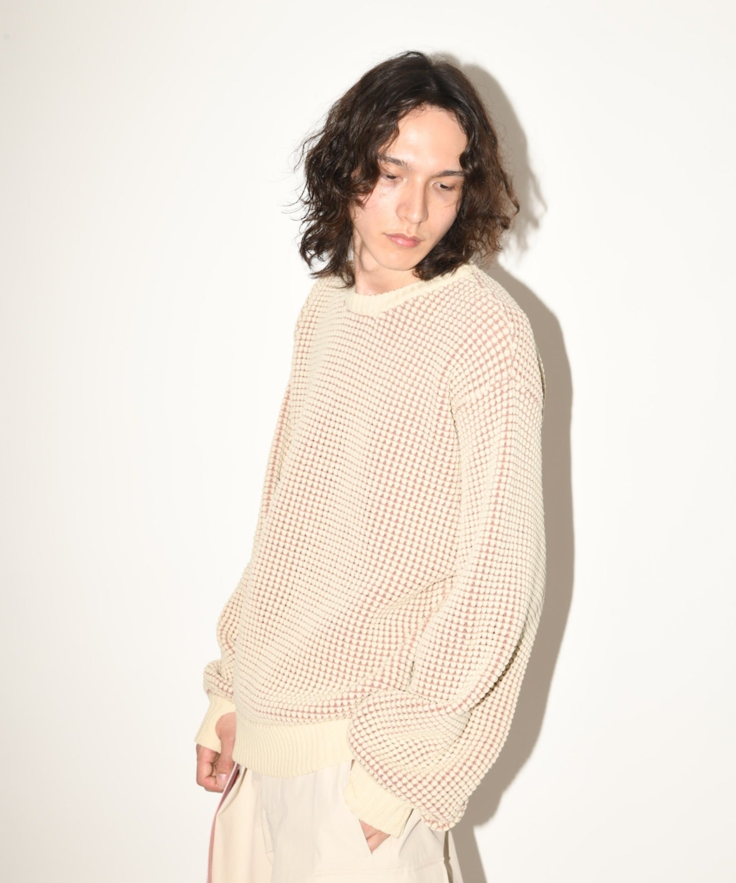 Popcorn crew neck knit - black