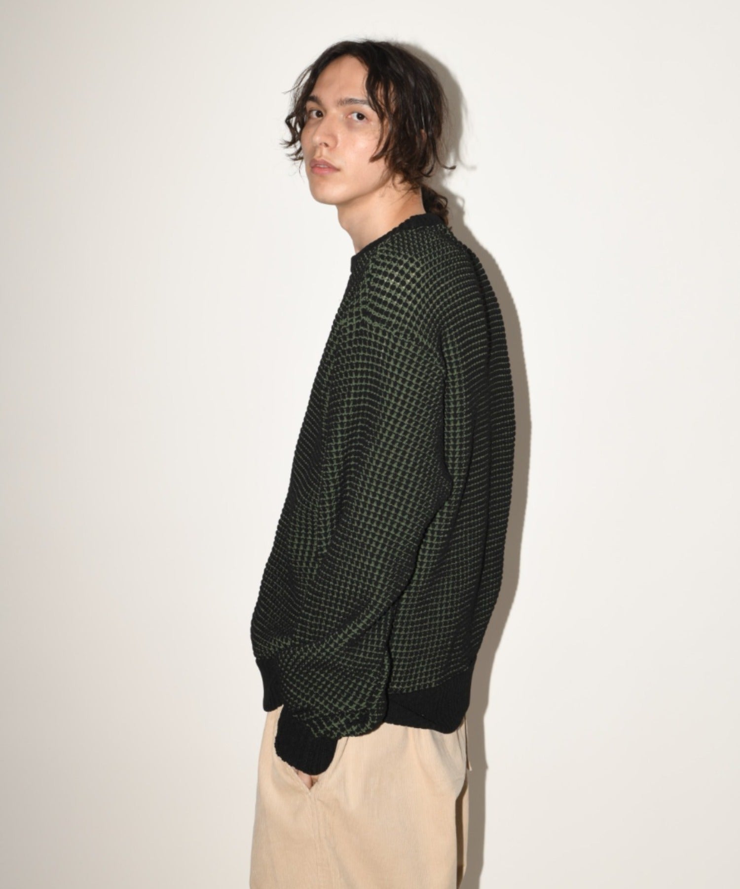 Popcorn crew neck knit - black
