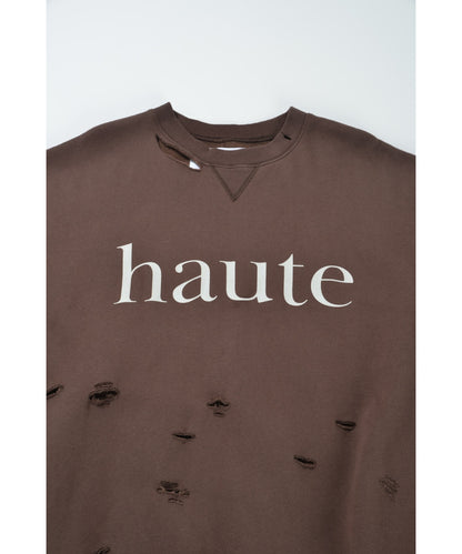 "haute" damage sweat crew neck - black