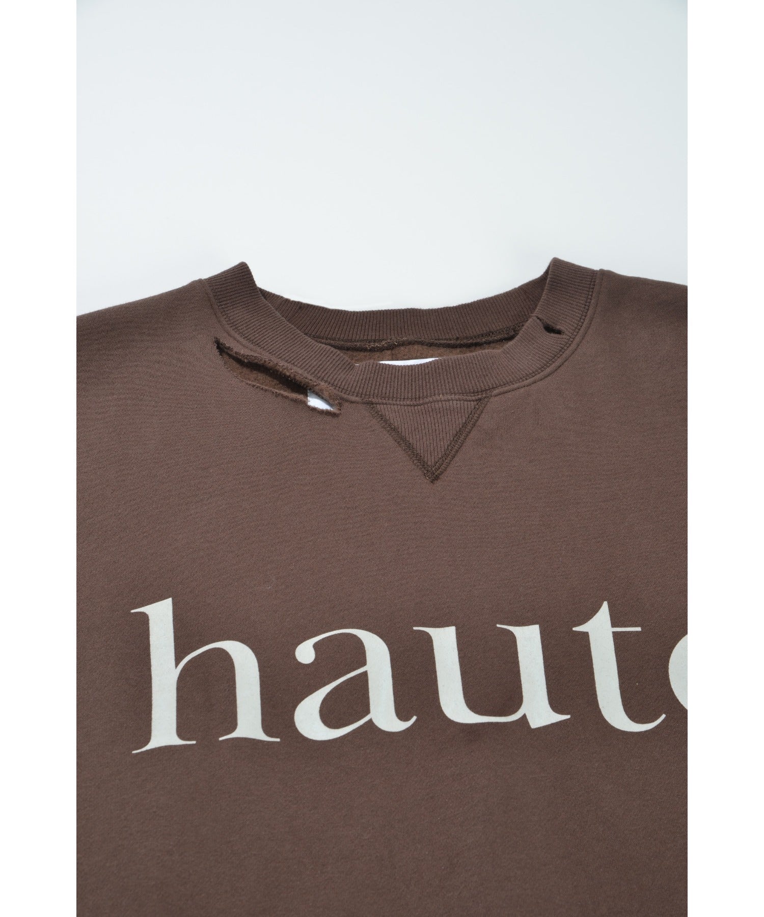 "haute" damage sweat crew neck - brown