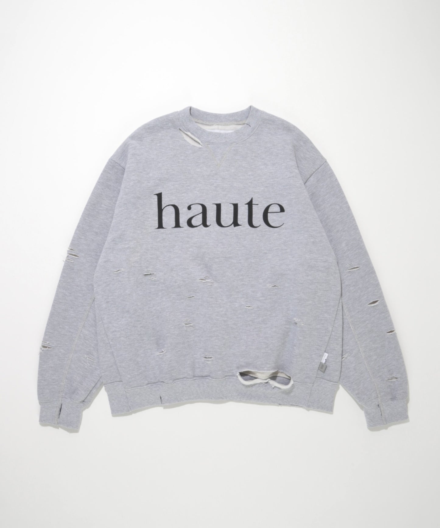 "haute" damage sweat crew neck - black