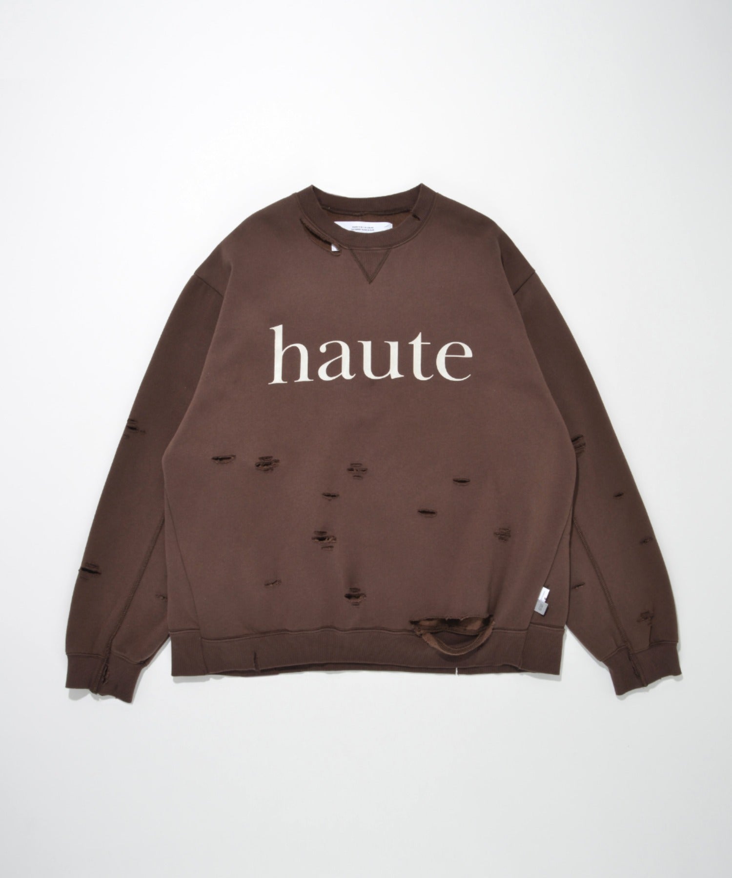 "haute" damage sweat crew neck - brown