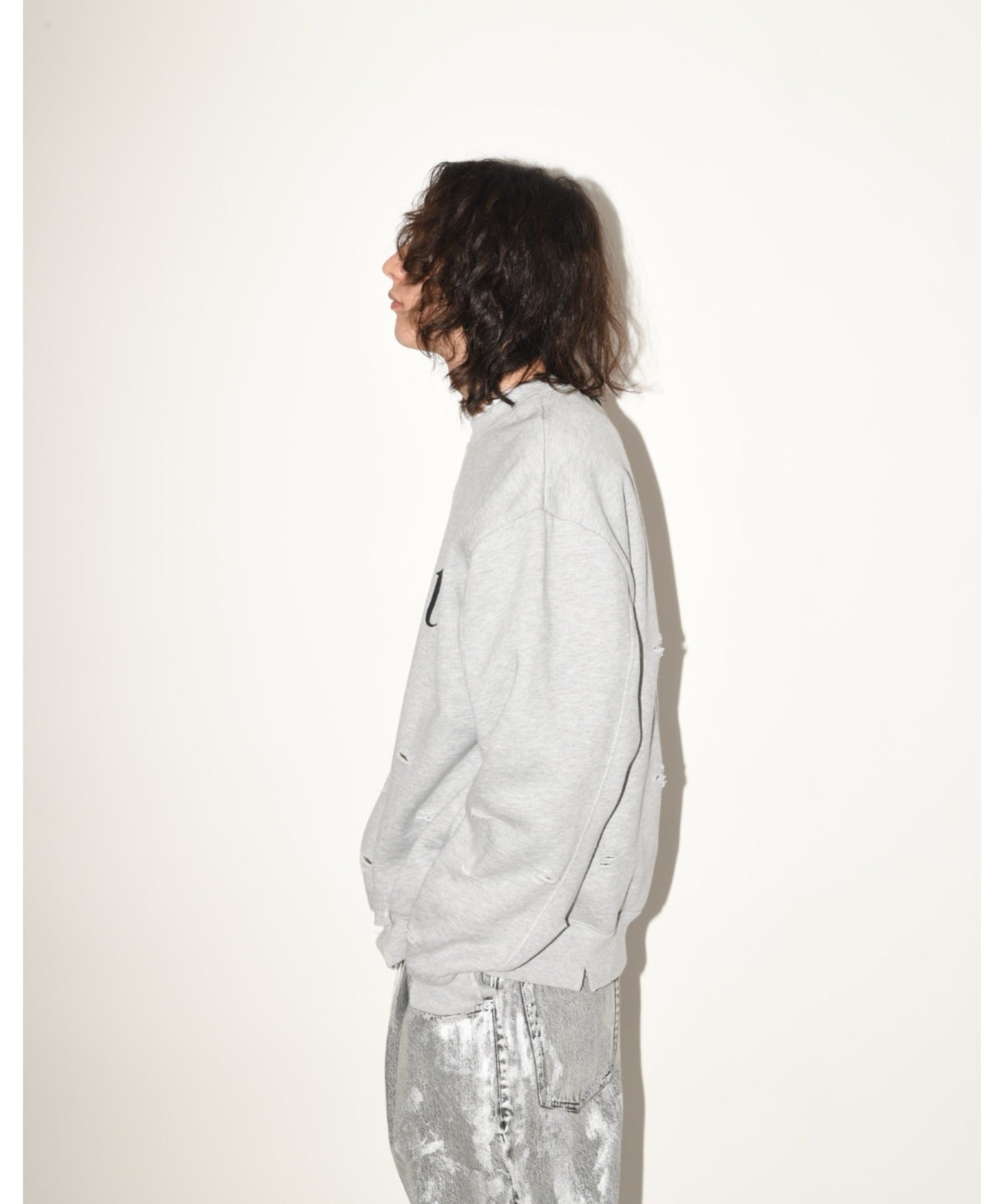 "haute" damage sweat crew neck - brown