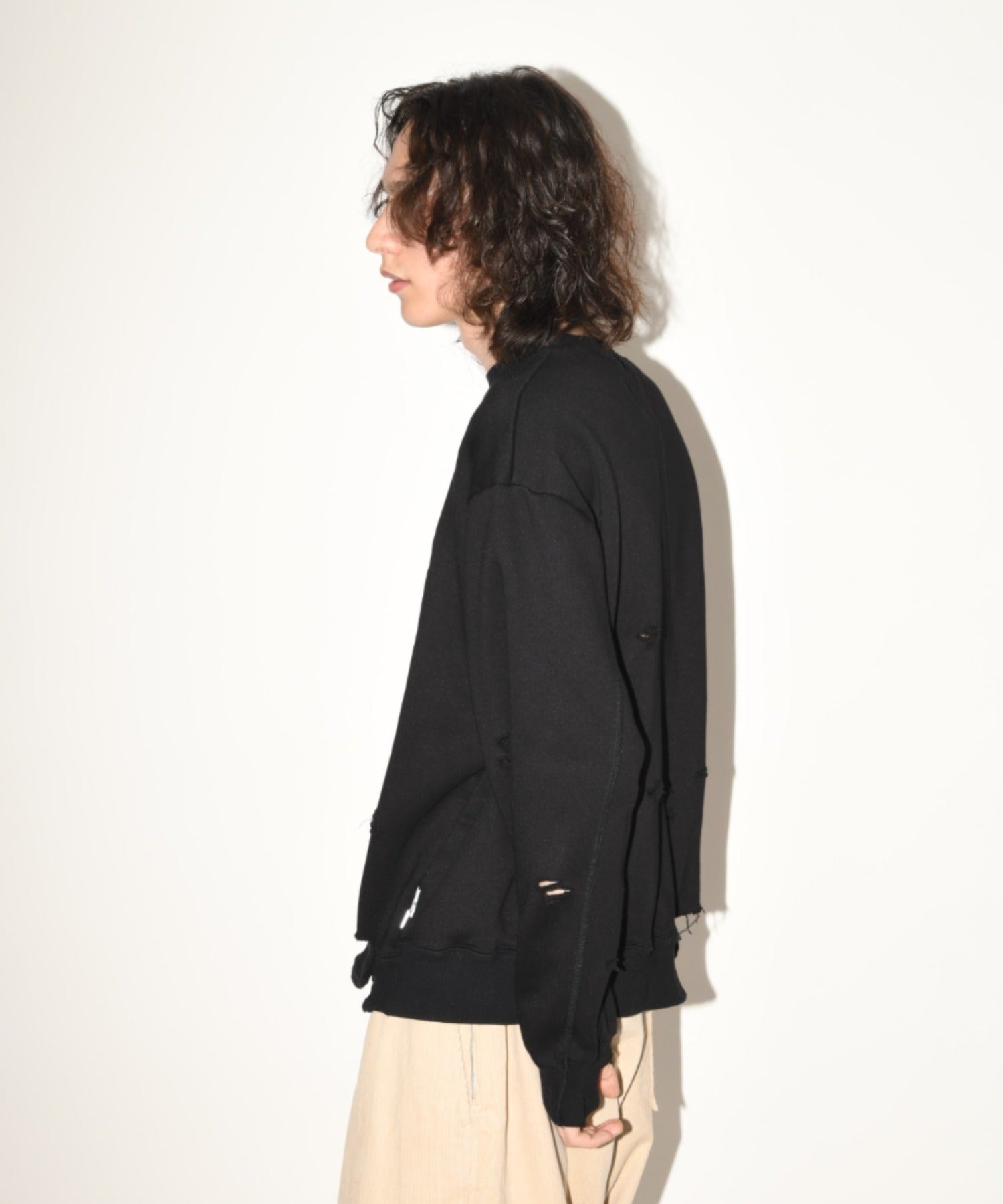 "haute" damage sweat crew neck - brown