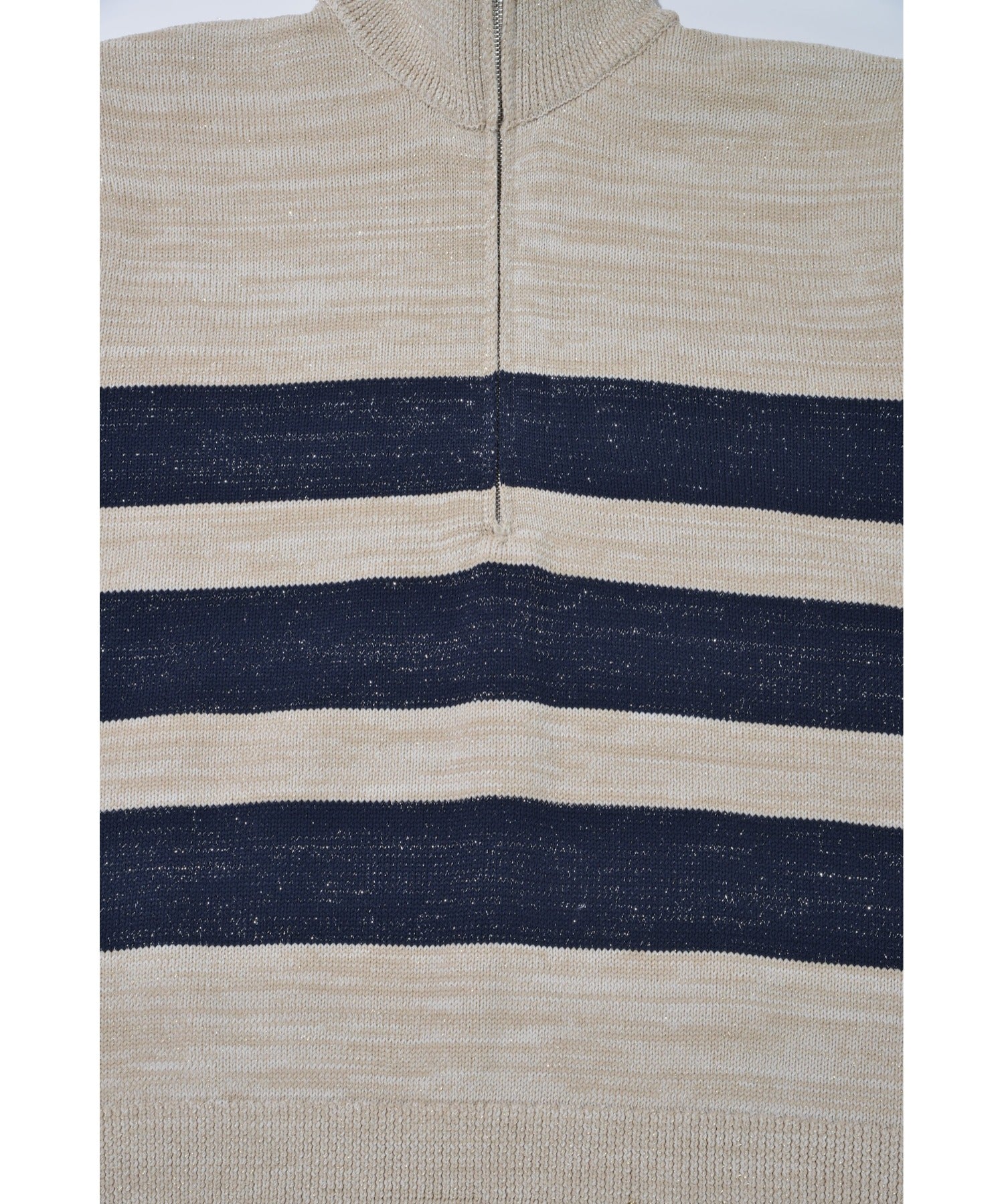 Glitter mix half zip border knit - beige mix