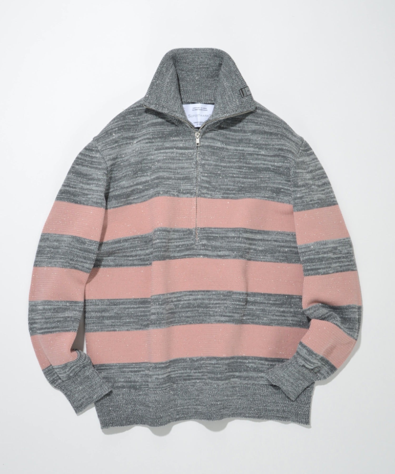 Glitter mix half zip border knit - gray mix