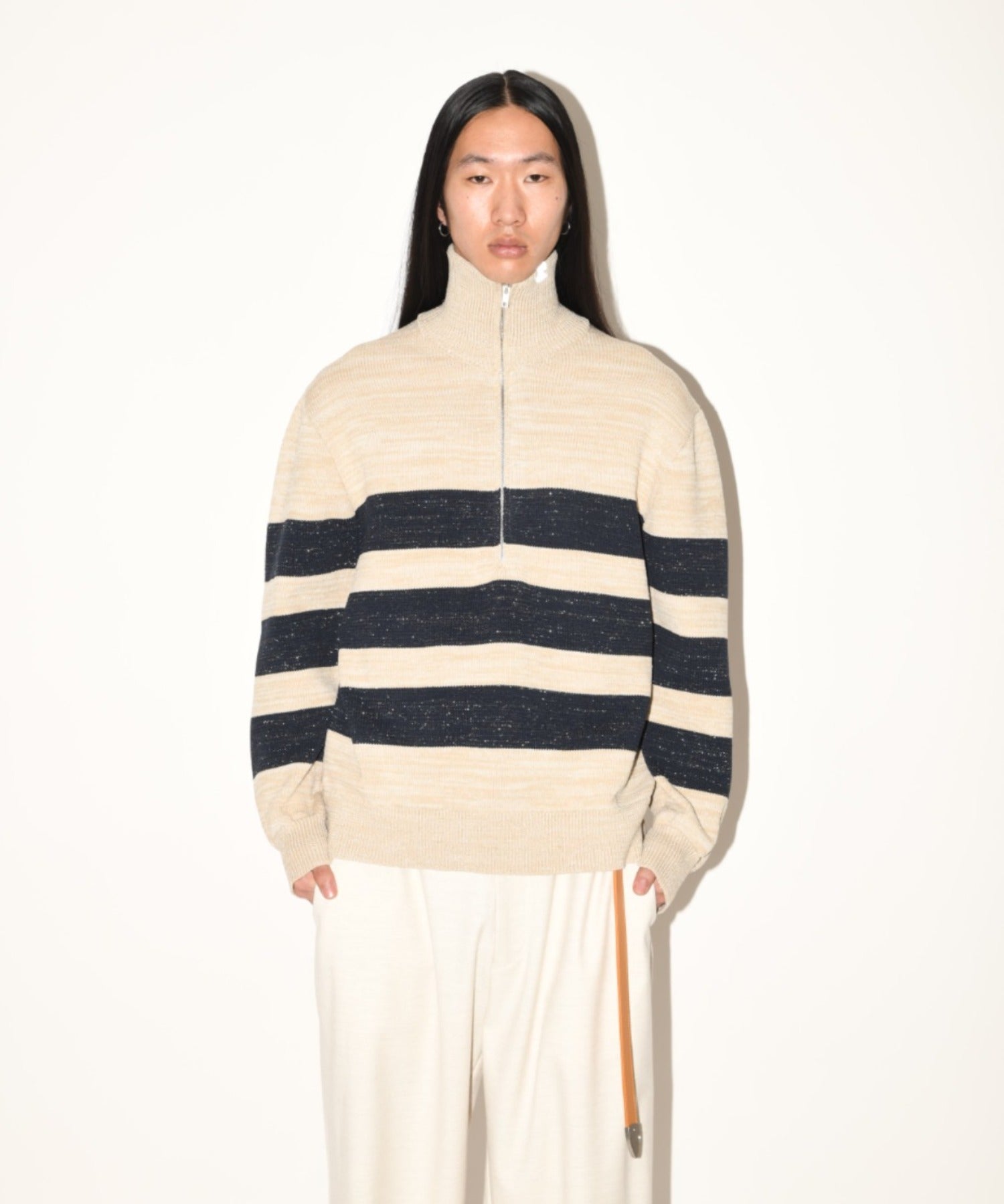 Glitter mix half zip border knit - black mix