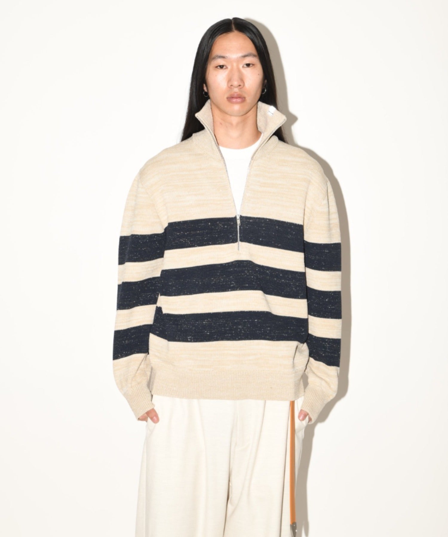 Glitter mix half zip border knit - black mix