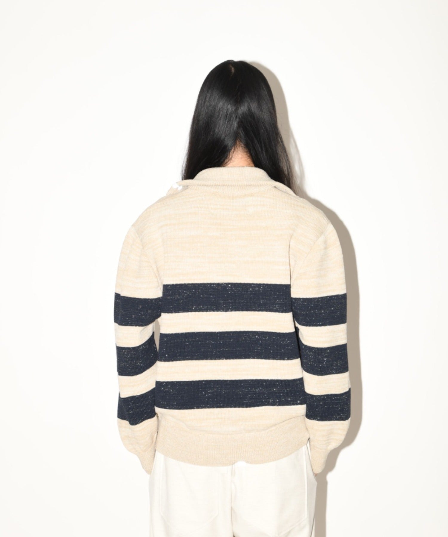 Glitter mix half zip border knit - black mix
