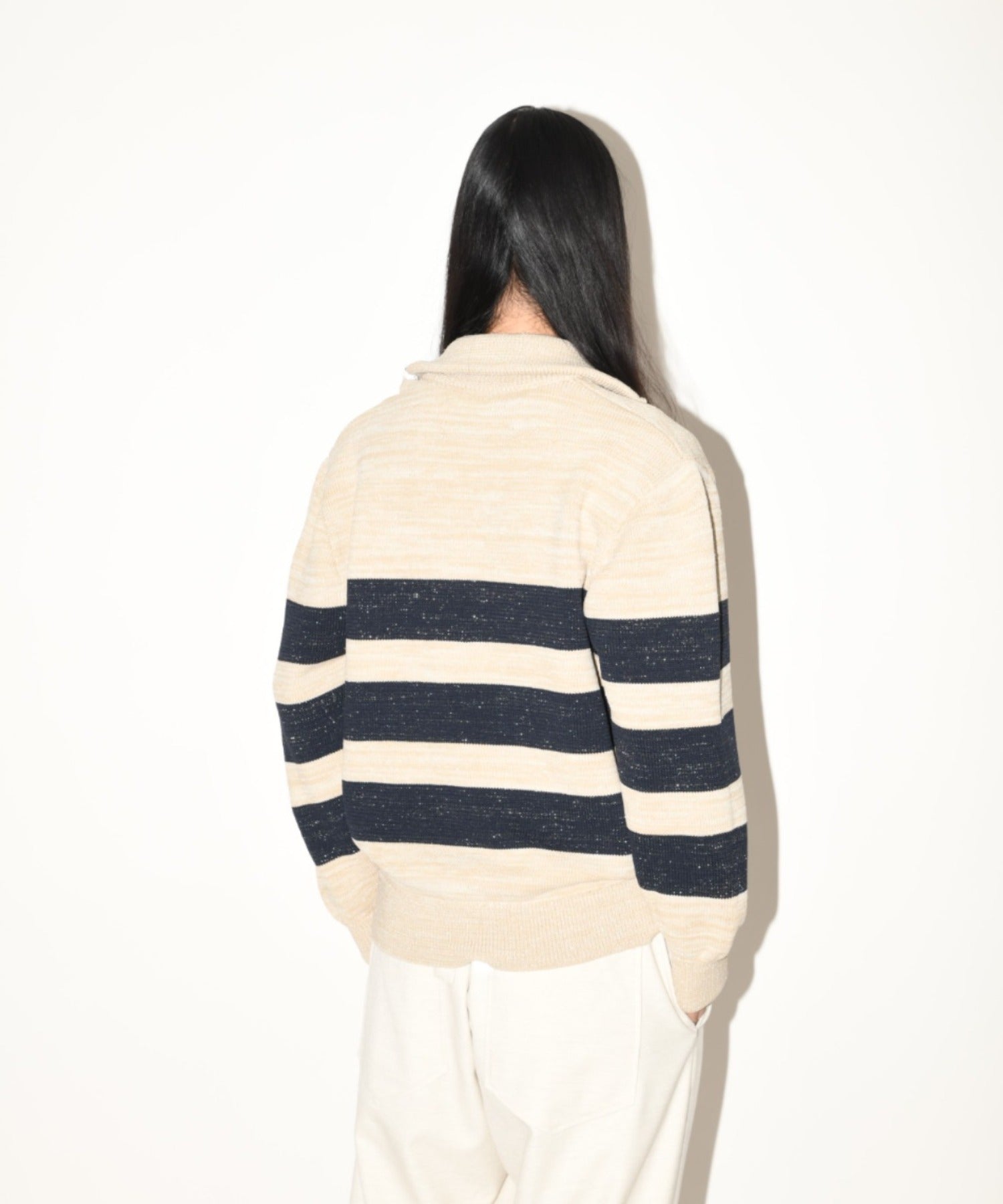 Glitter mix half zip border knit - black mix