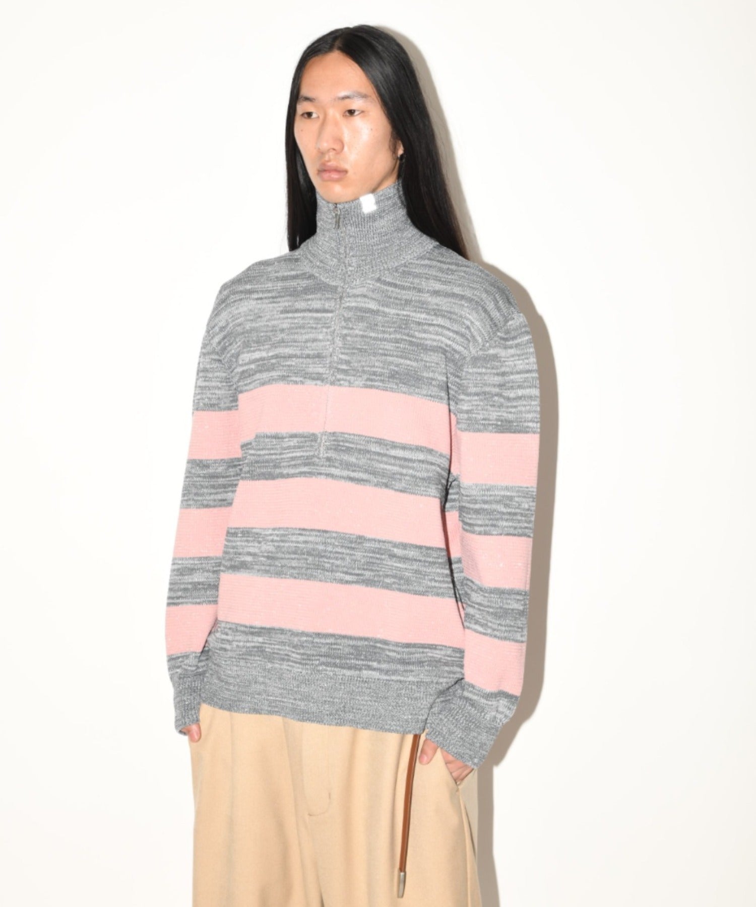 Glitter mix half zip border knit - black mix
