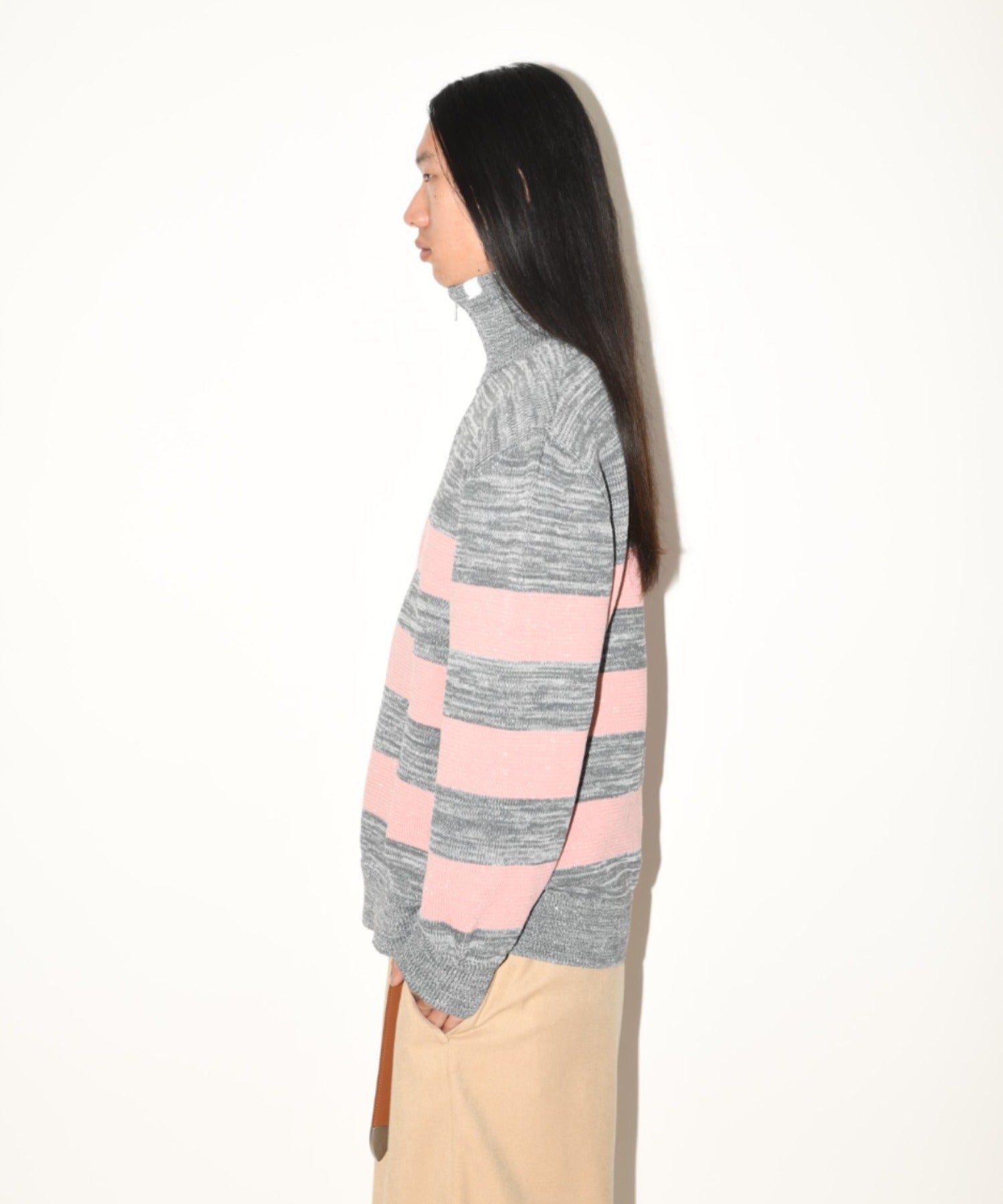 Glitter mix half zip border knit - black mix