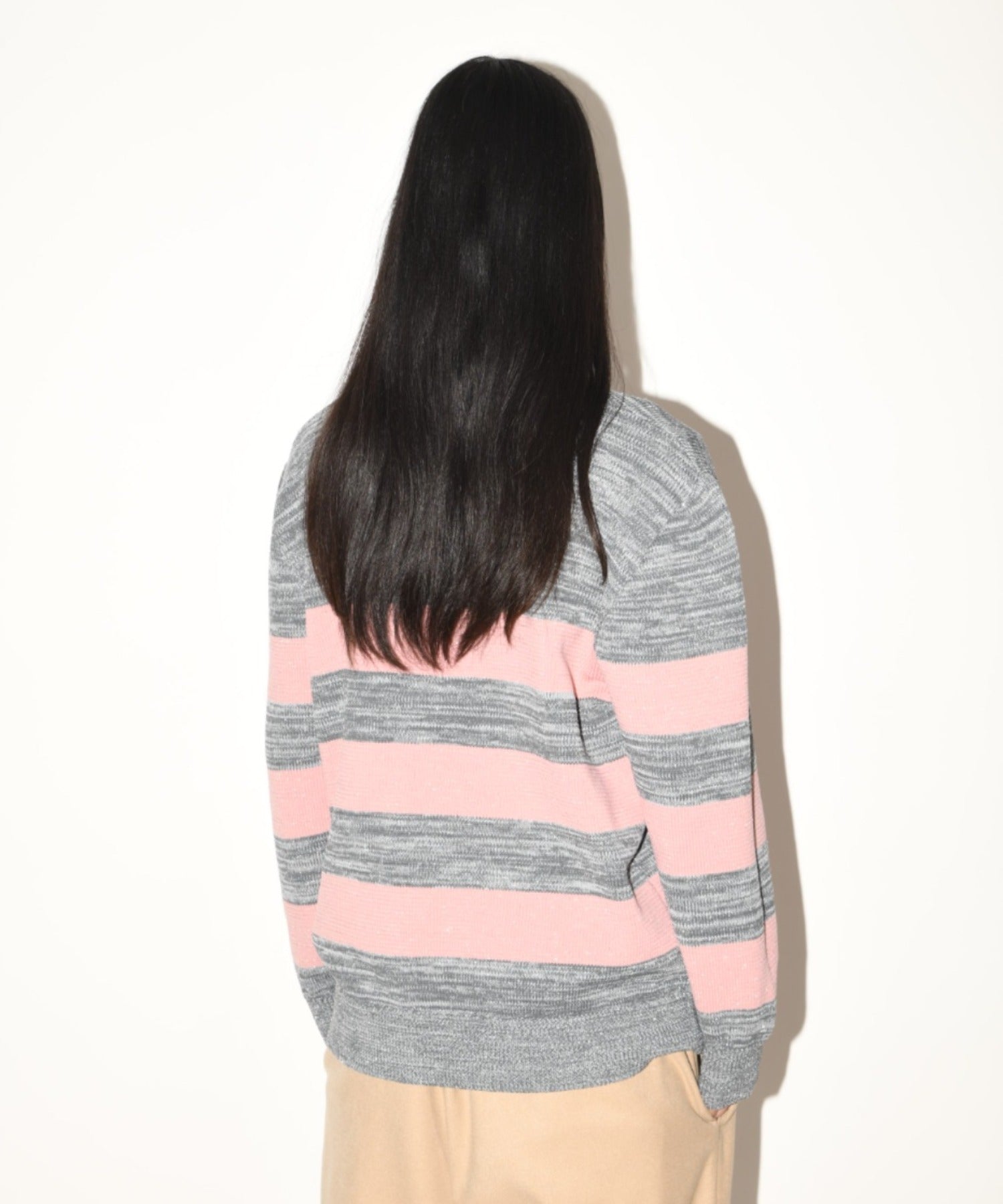 Glitter mix half zip border knit - black mix