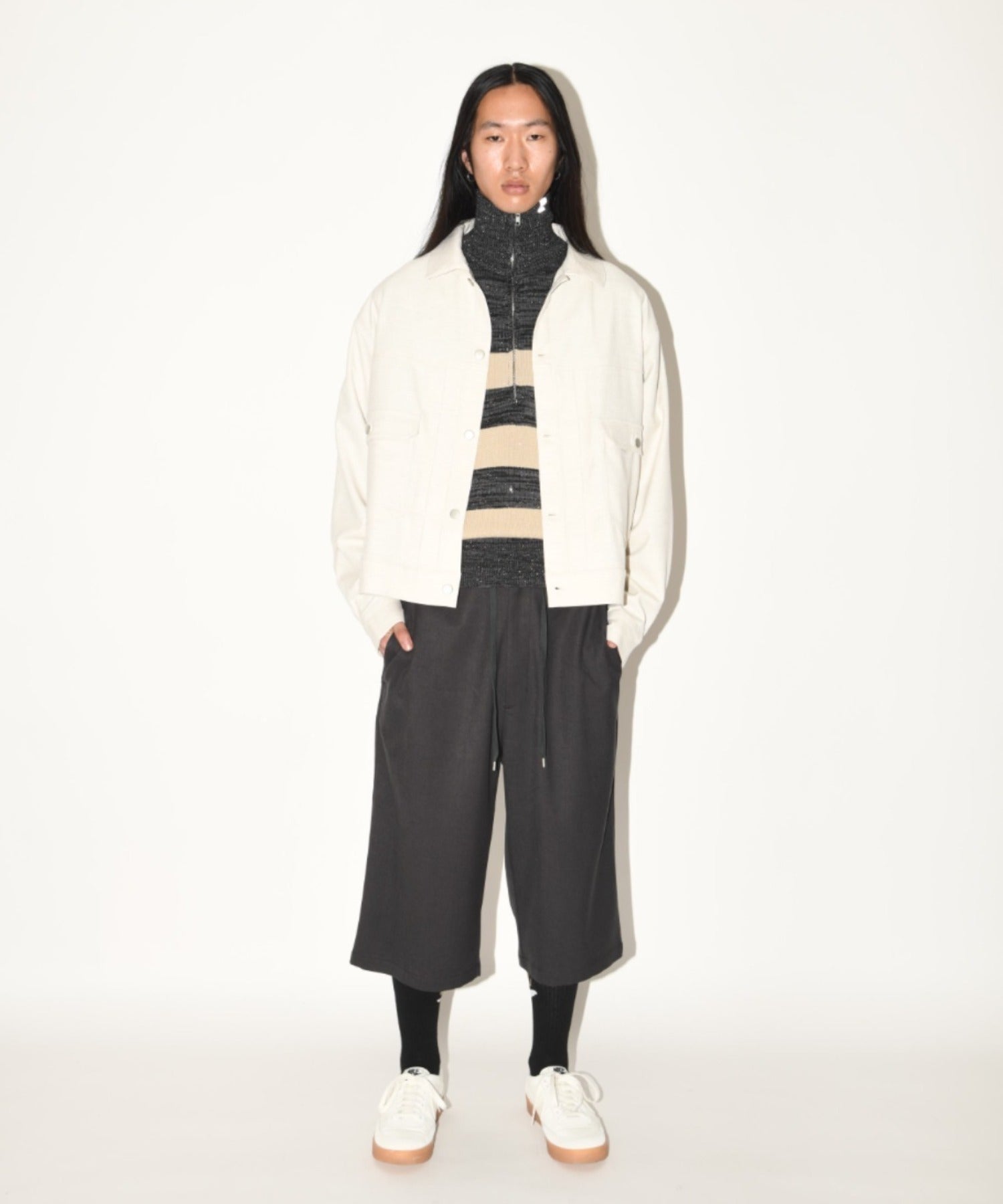 Glitter mix half zip border knit - black mix