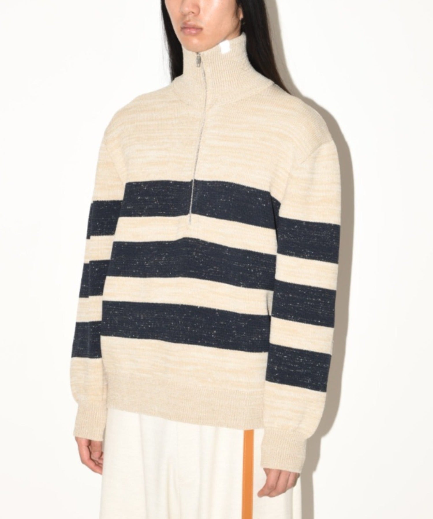 Glitter mix half zip border knit - black mix