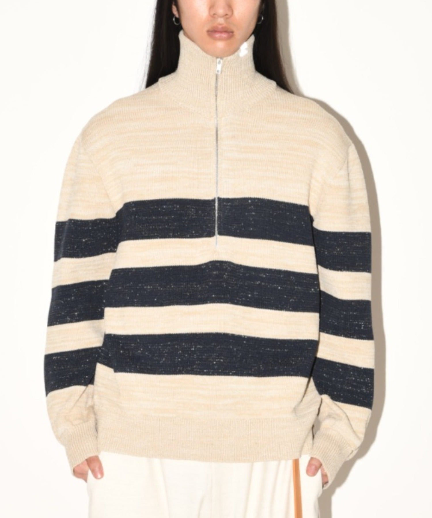 Glitter mix half zip border knit - black mix