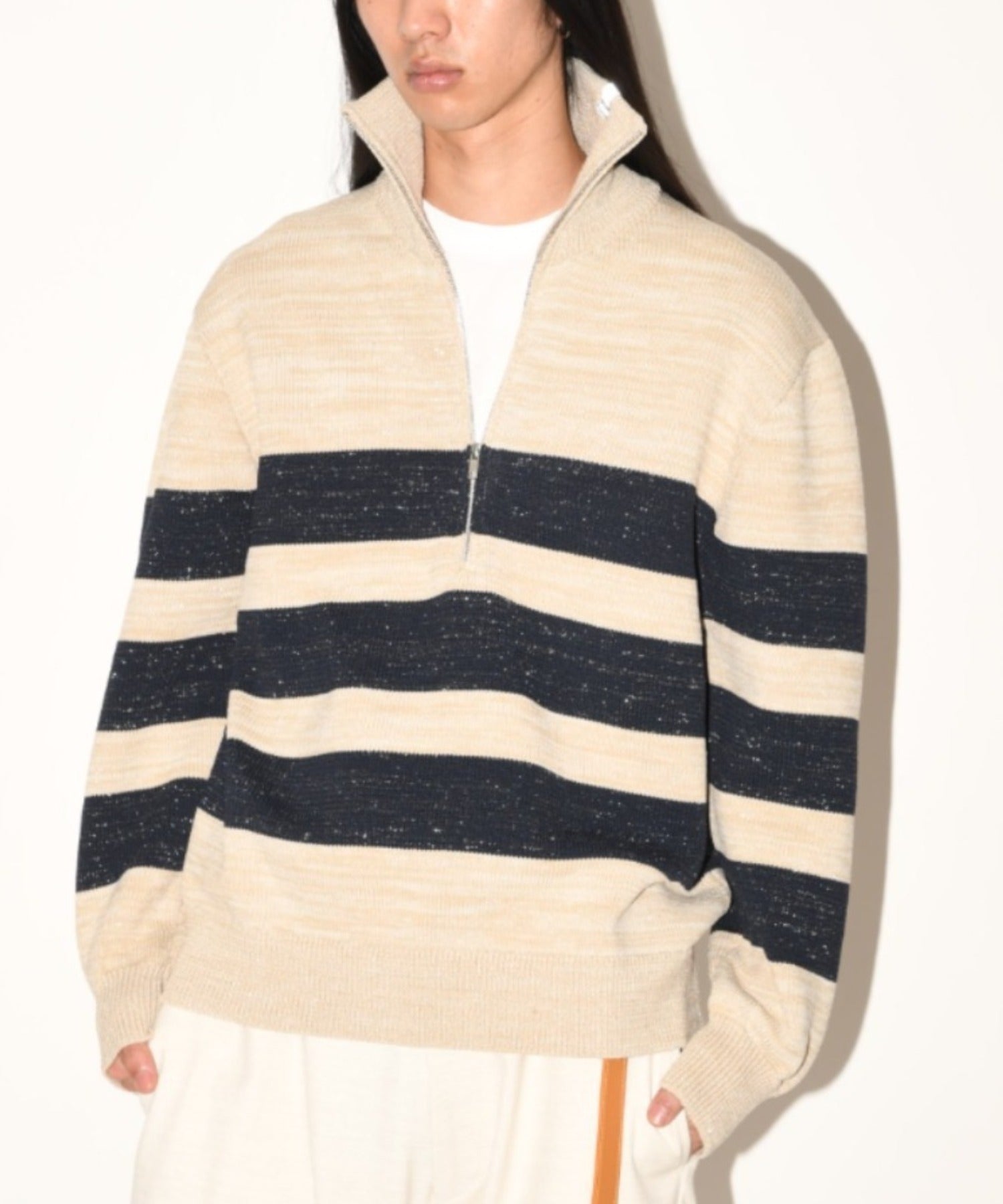 Glitter mix half zip border knit - black mix